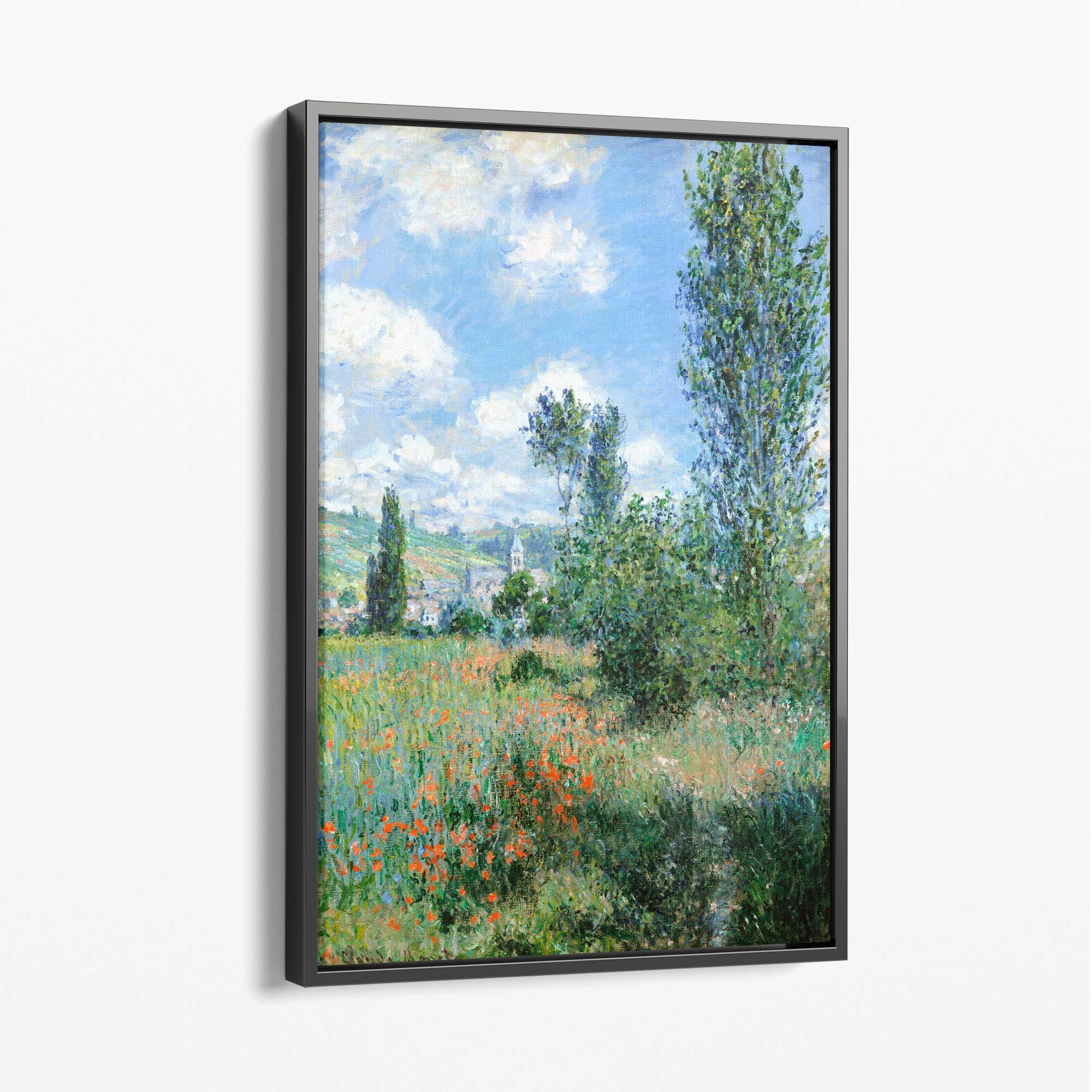 Claude Monet View of Vetheuil Canvas Art Print with Grey Float Frame