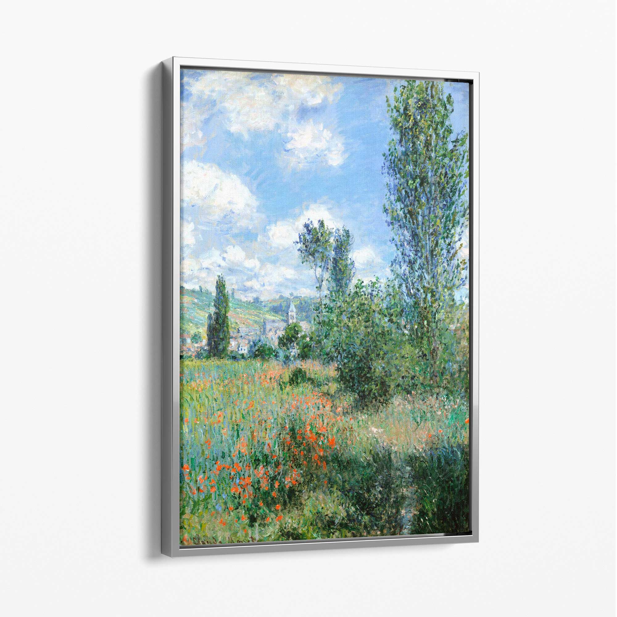Claude Monet View of Vetheuil Canvas Art Print with Silver Float Frame