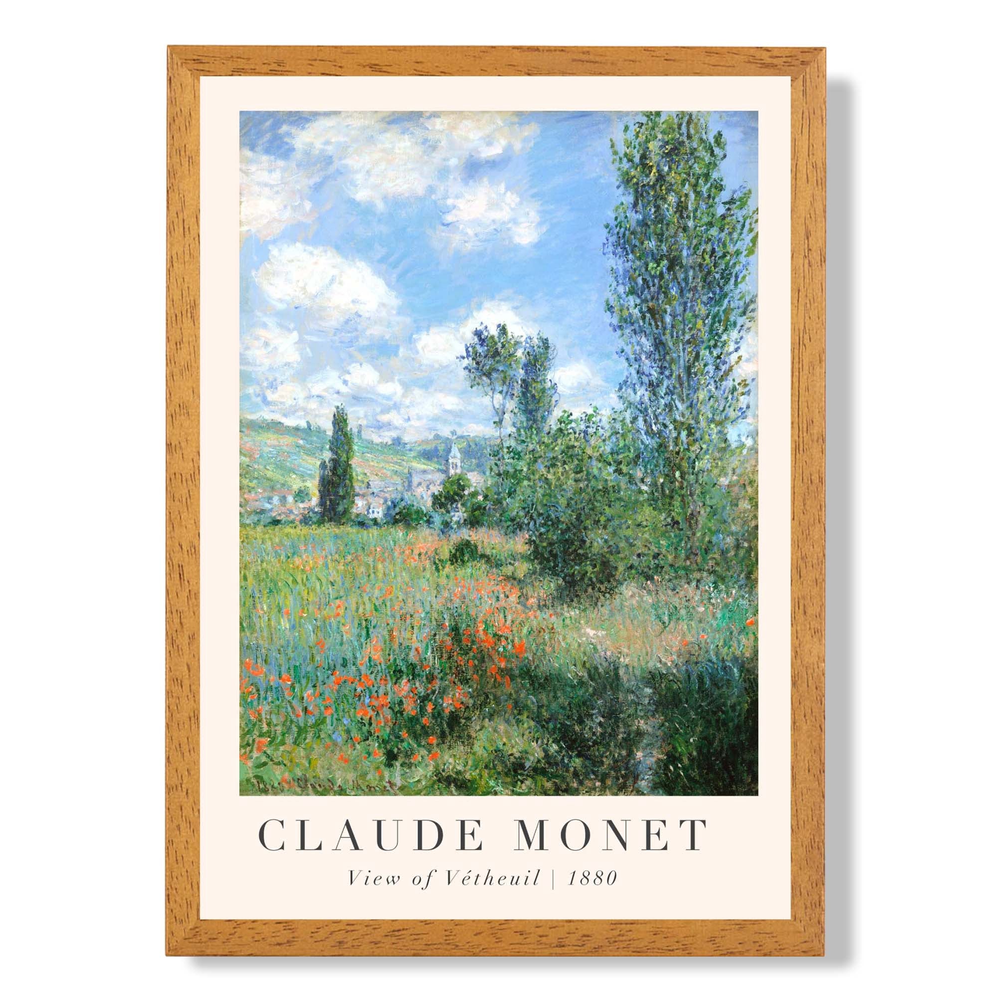Claude Monet View of Vetheuil print in Oak Wooden Frame
