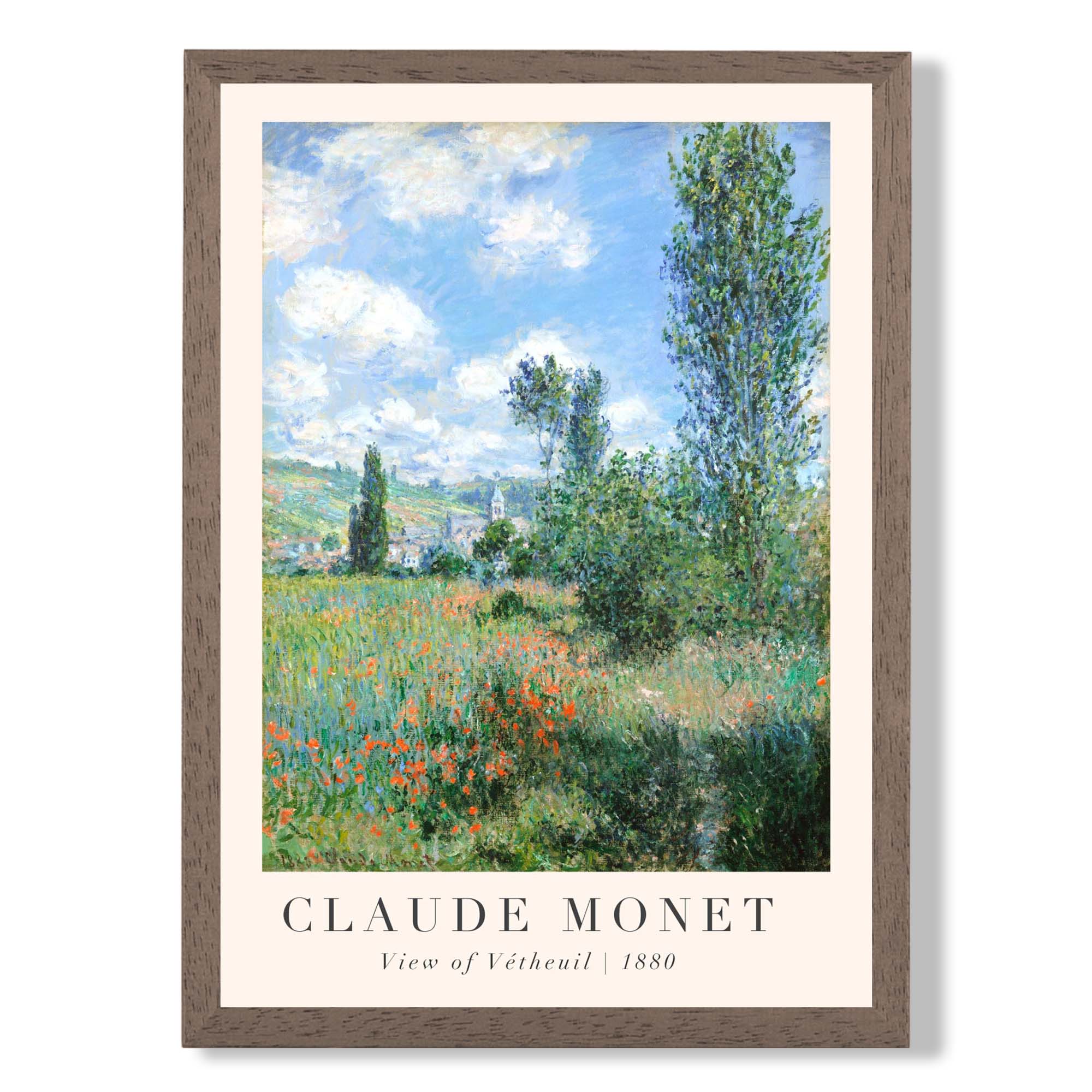 Claude Monet View of Vetheuil print in Walnut Wooden Frame
