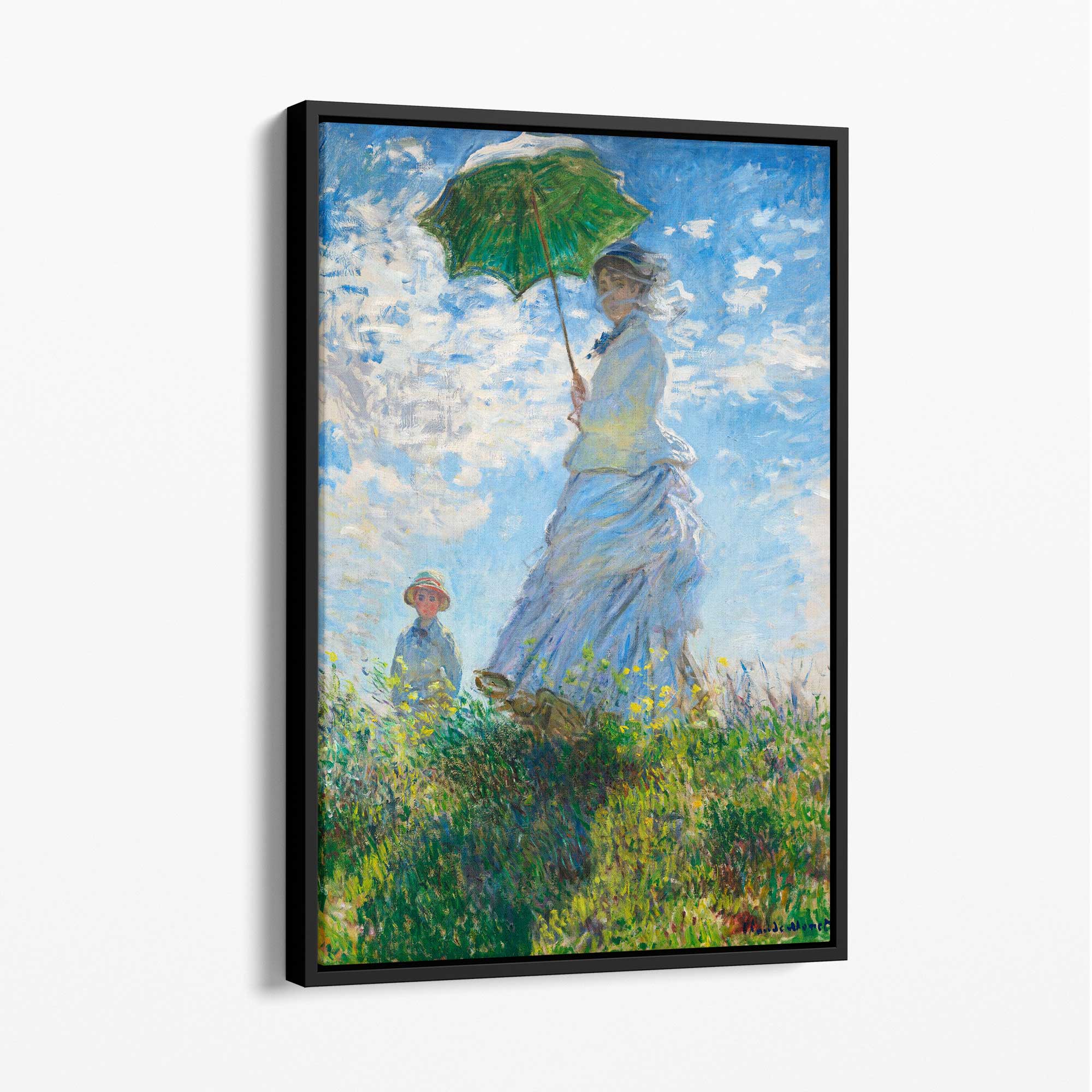 Claude Monet Madame Monet and Her Son Canvas Art Print with Black Float Frame