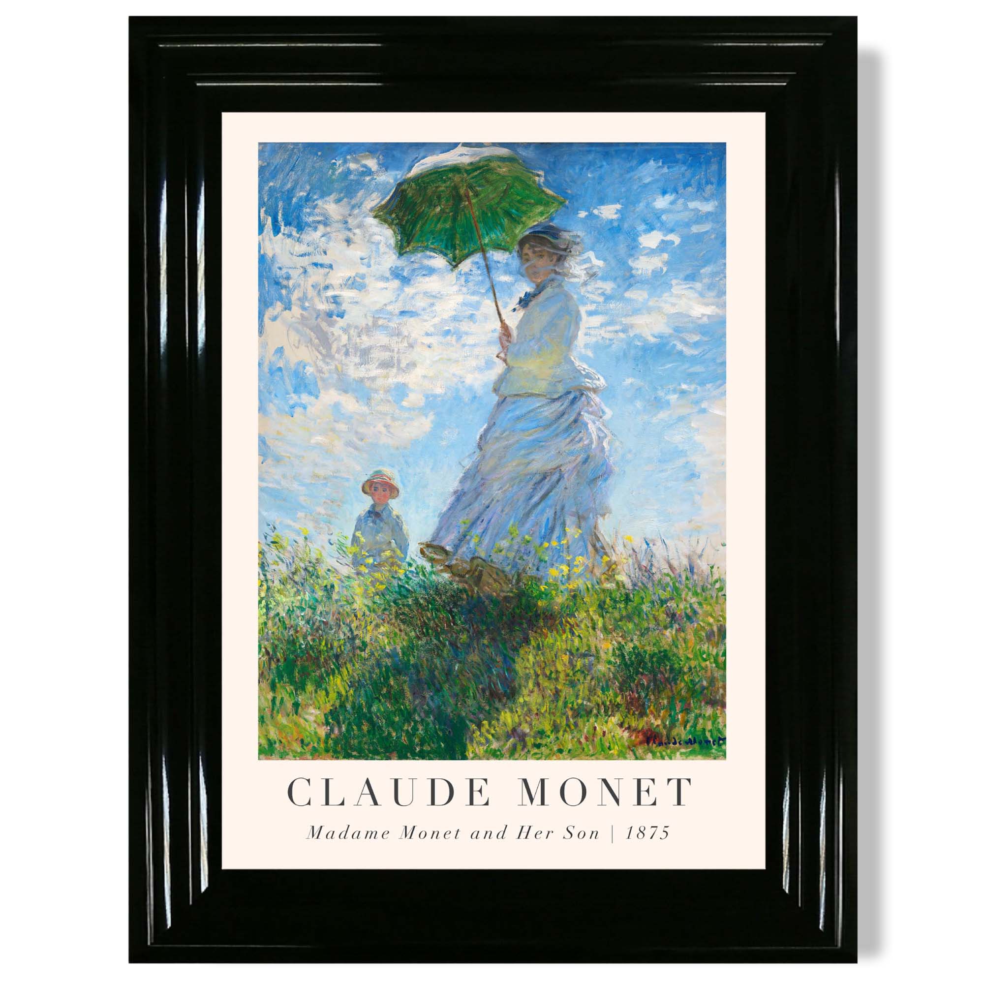 Claude Monet Madame Monet and Her Son print in Black Glossy Frame