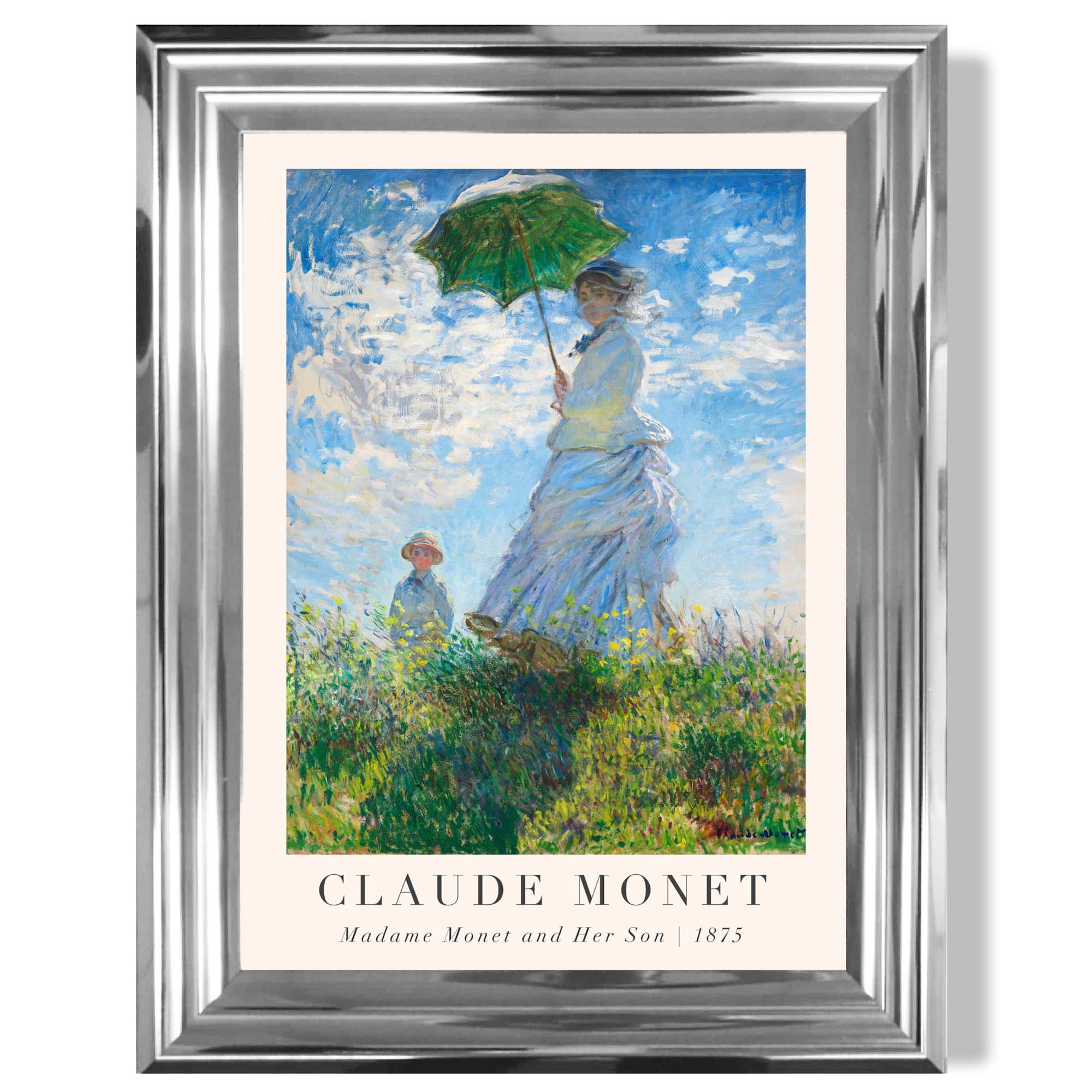 Claude Monet Madame Monet and Her Son print in Chrome Glossy Frame