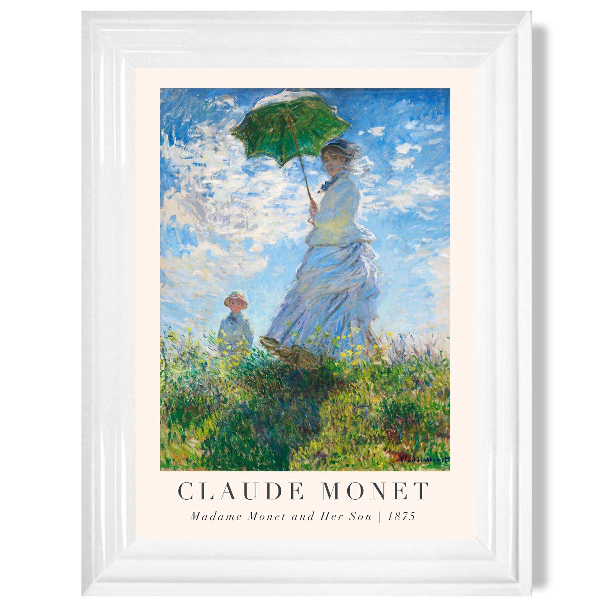 Claude Monet Madame Monet and Her Son print in White Glossy Frame