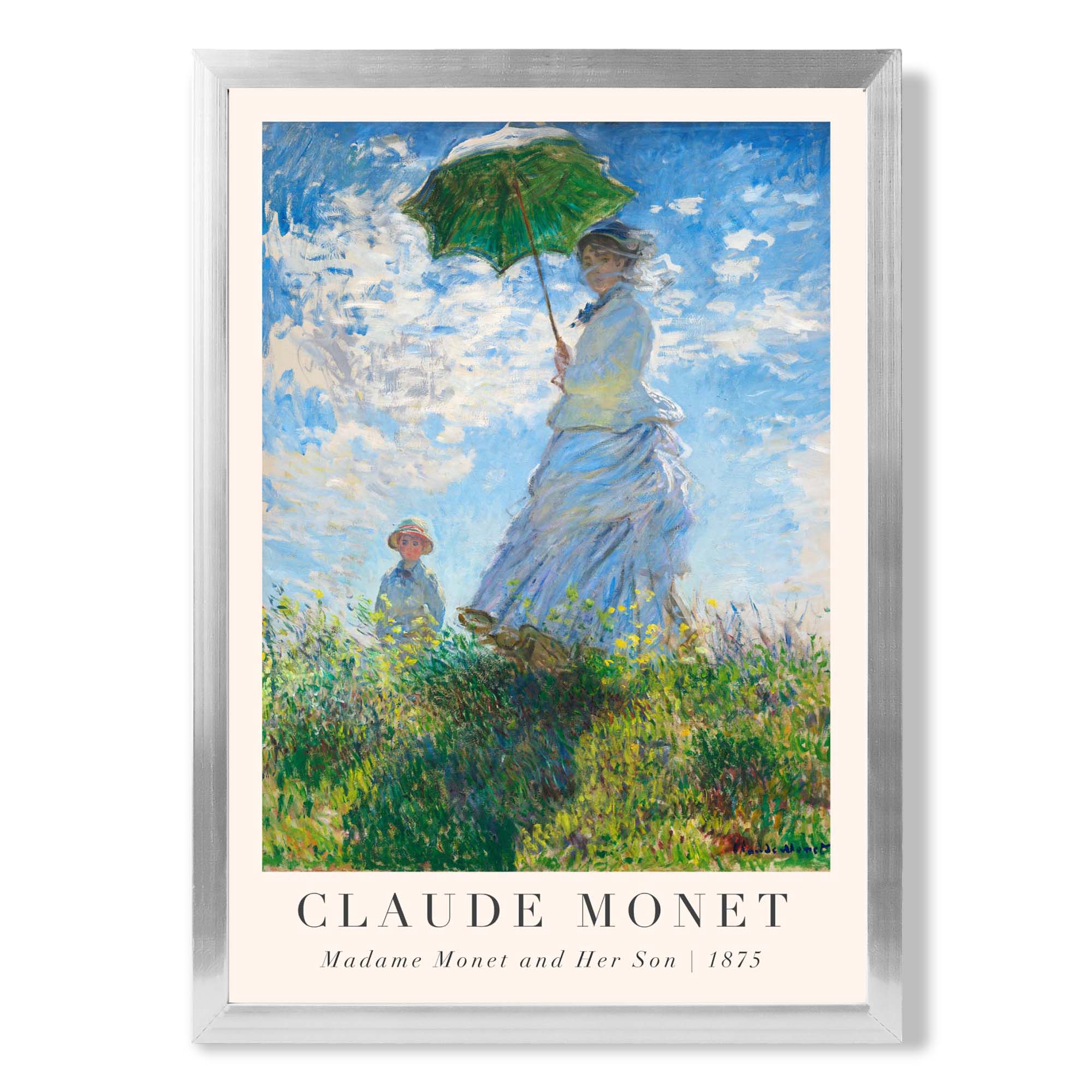 Claude Monet Madame Monet and Her Son print in Silver Wooden Frame