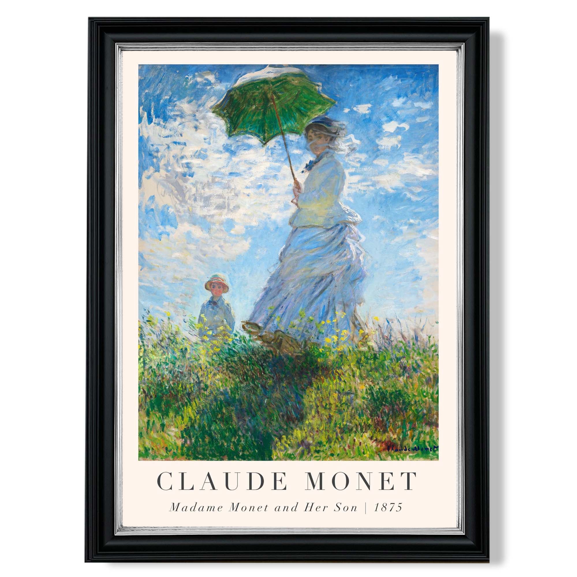 Claude Monet Madame Monet and Her Son print in Black and silver Frame