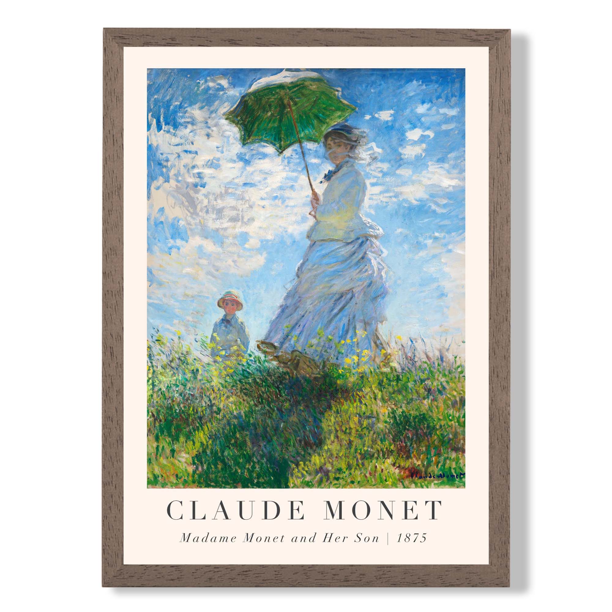 Claude Monet Madame Monet and Her Son print in Walnut Wooden Frame