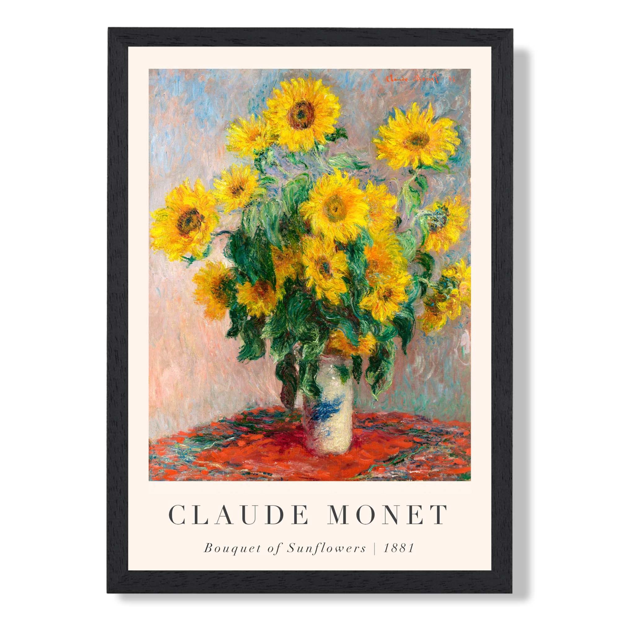 Claude Monet Bouquet of Sunflowers print in Black Wooden Frame
