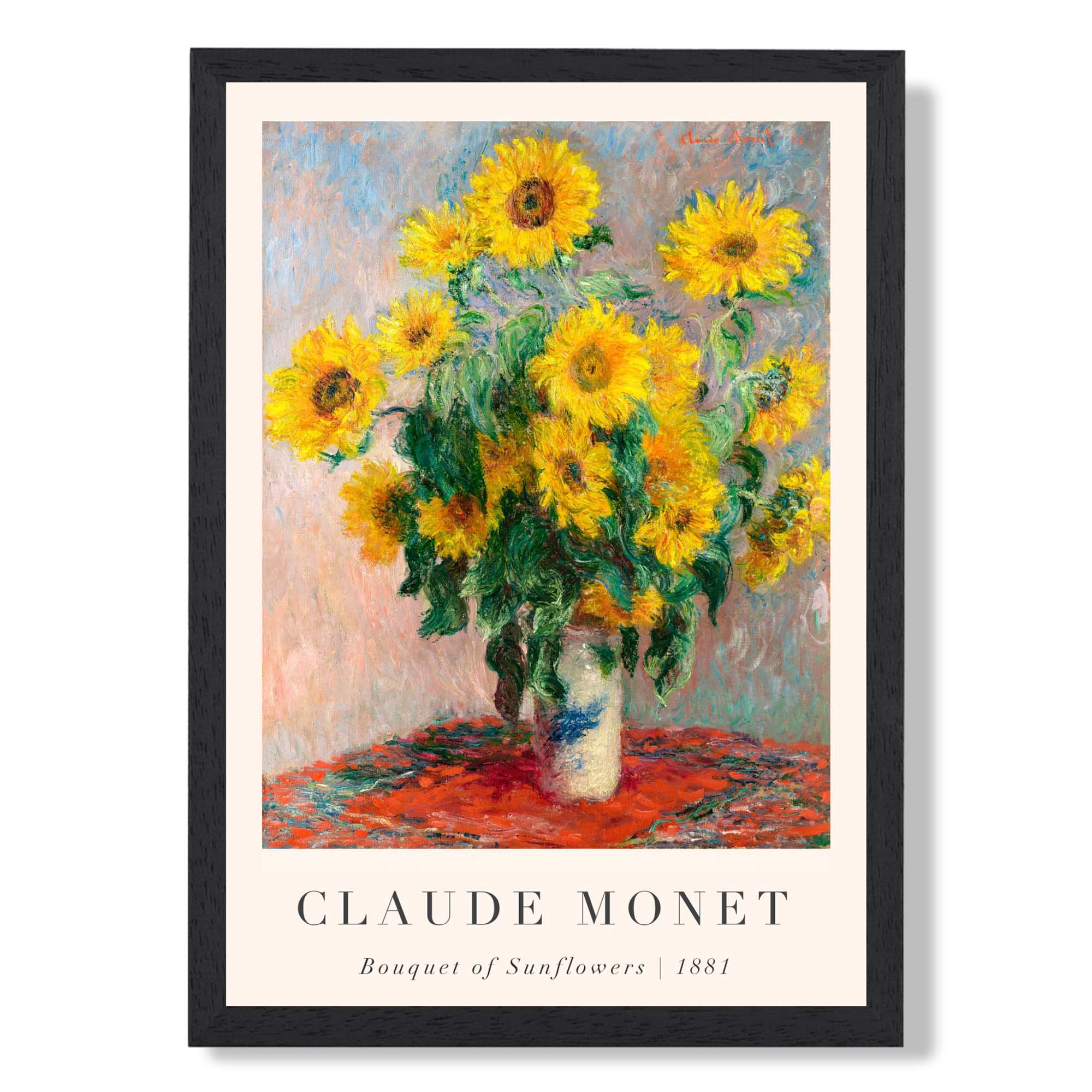 Claude Monet Bouquet of Sunflowers print in Black Wooden Frame