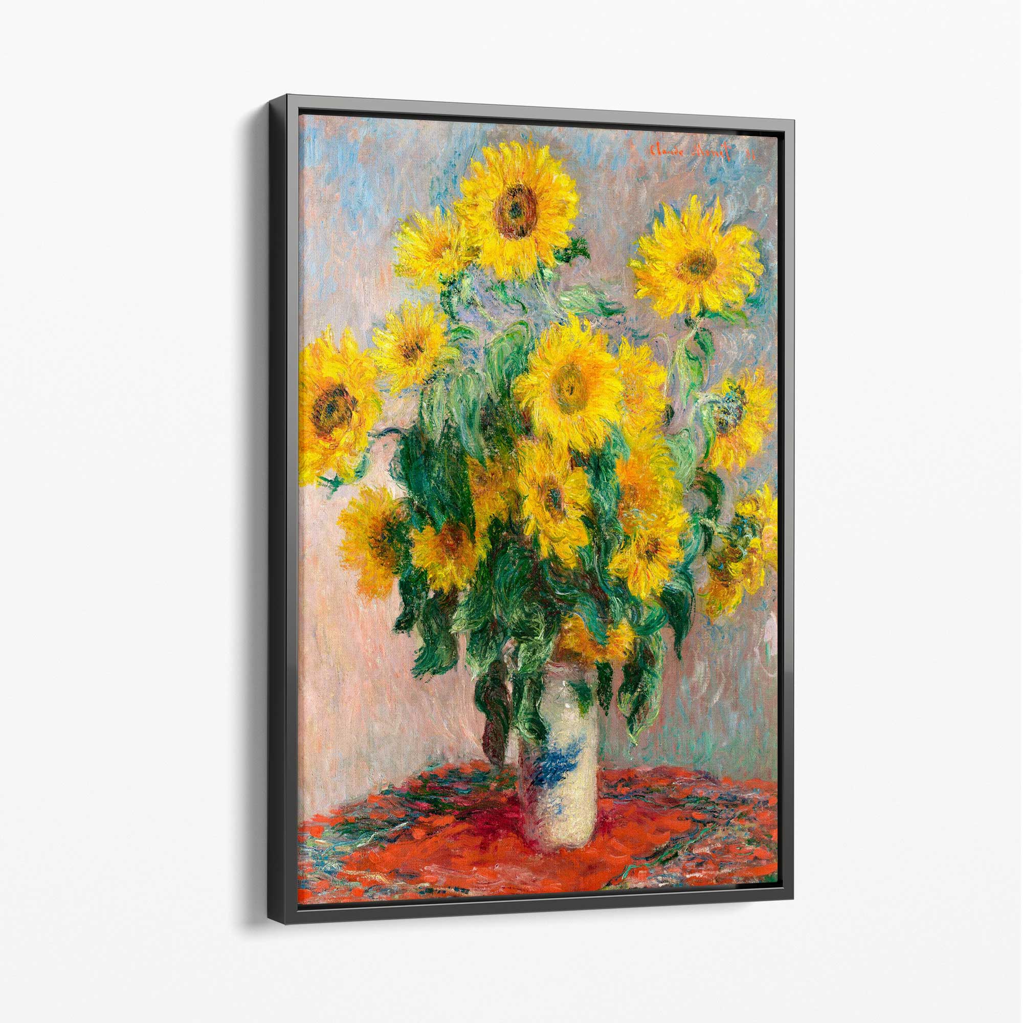 Claude Monet Bouquet of Sunflowers Canvas Art Print with Grey Float Frame