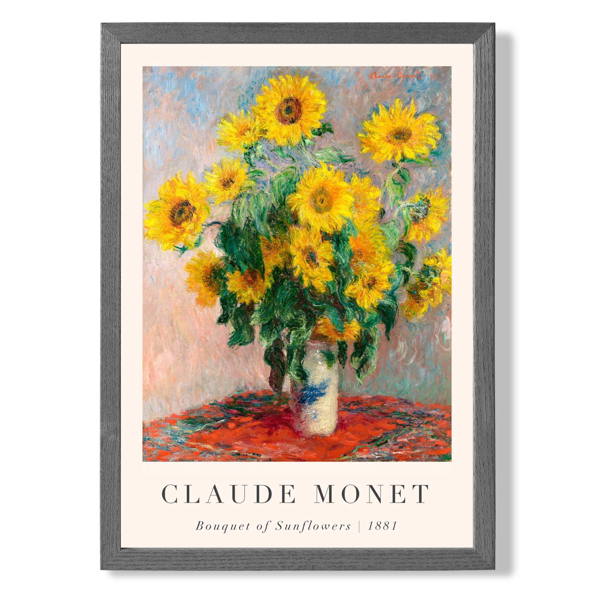 Claude Monet Bouquet of Sunflowers print in Dark Grey Wooden Frame