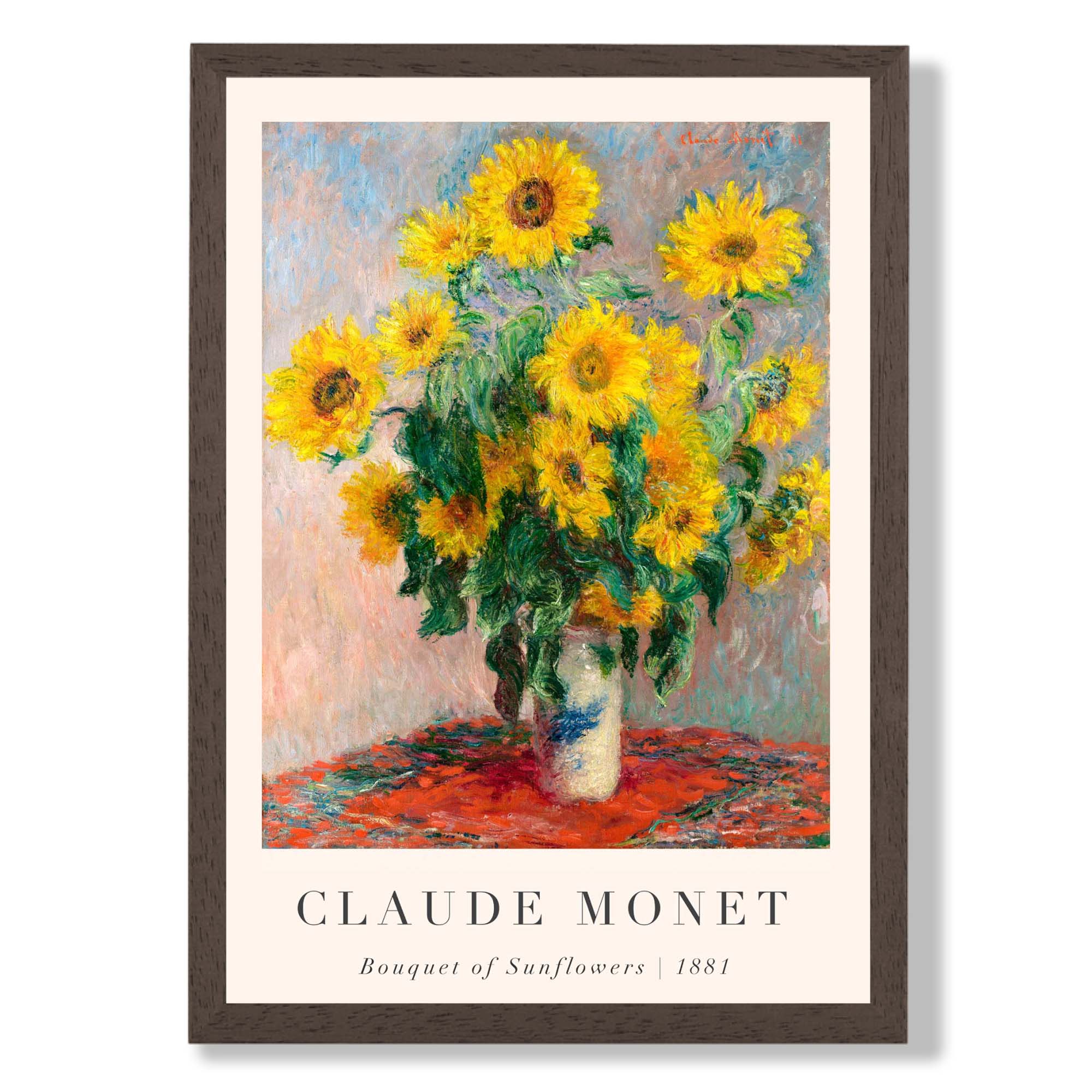 Claude Monet Bouquet of Sunflowers print in Dark Wooden Frame