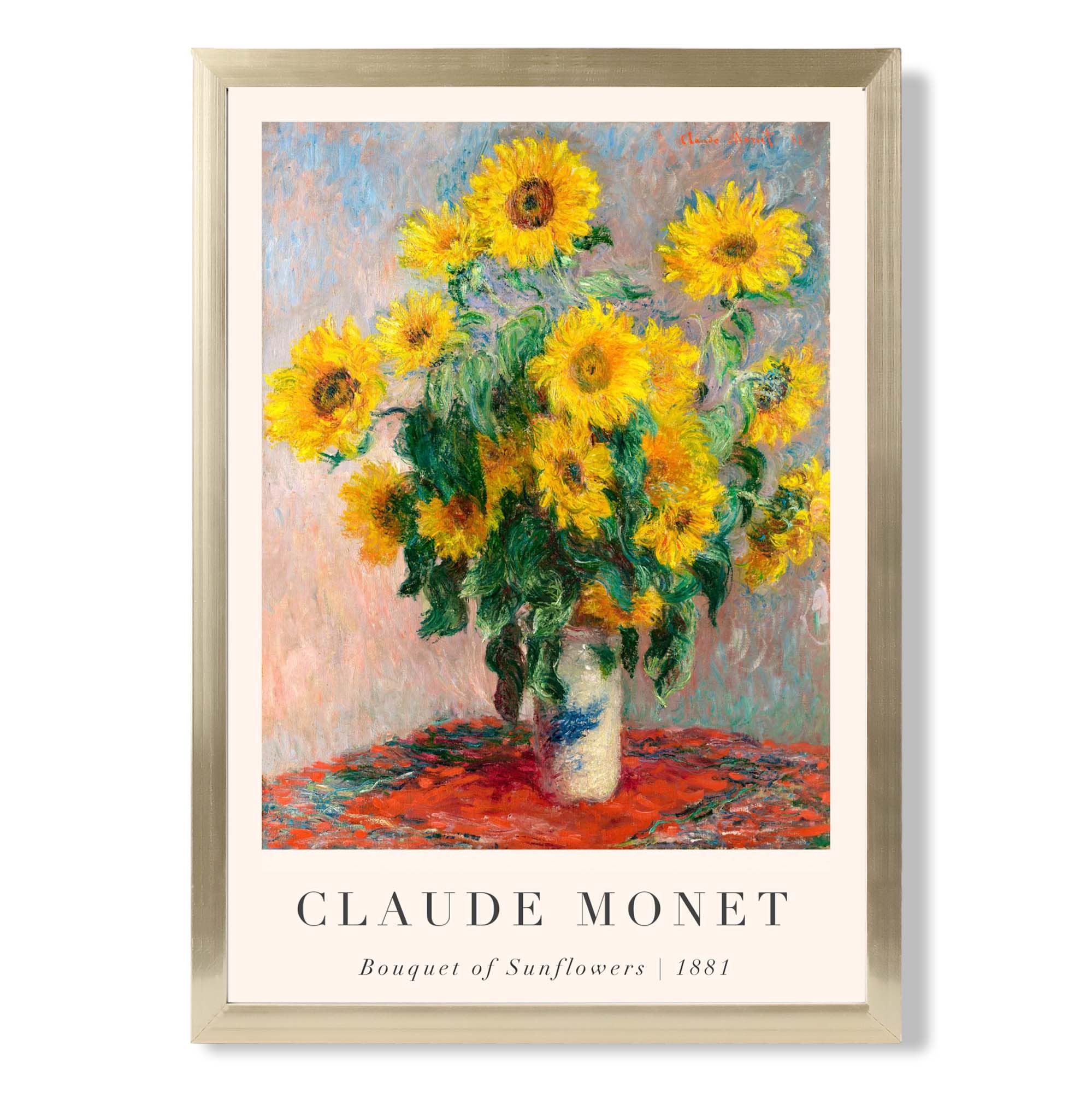 Claude Monet Bouquet of Sunflowers print in Gold Wooden Frame