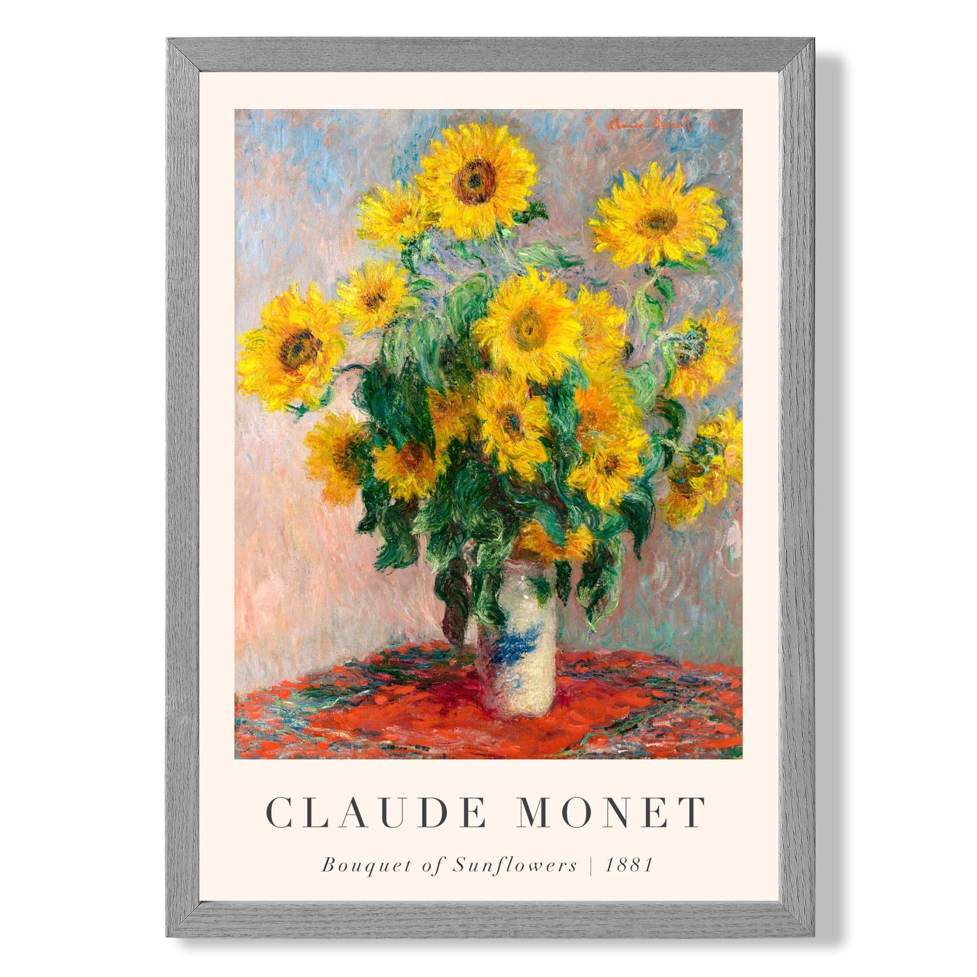 Claude Monet Bouquet of Sunflowers print in Light Grey Wooden Frame