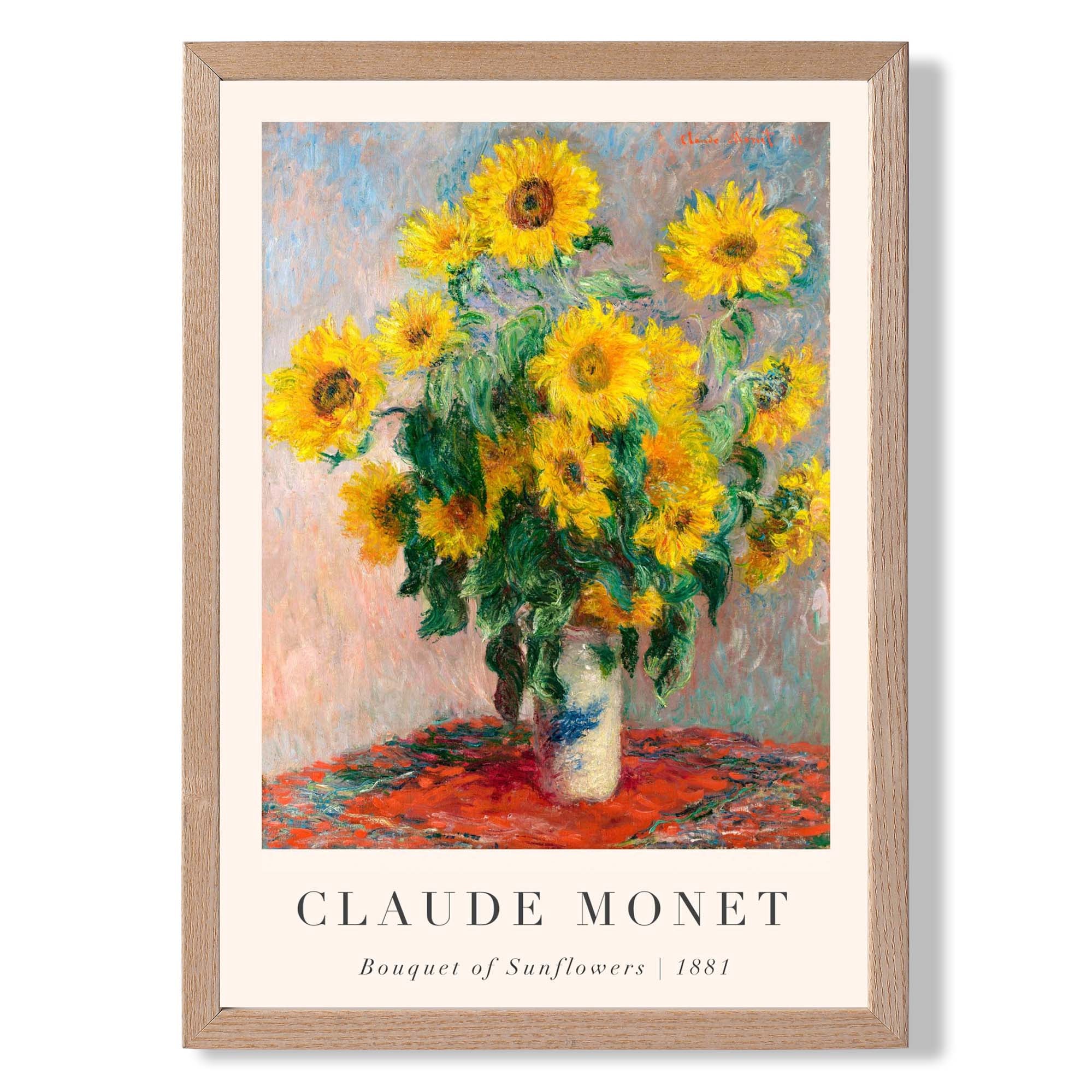 Claude Monet Bouquet of Sunflowers print in Light Oak Wooden Frame