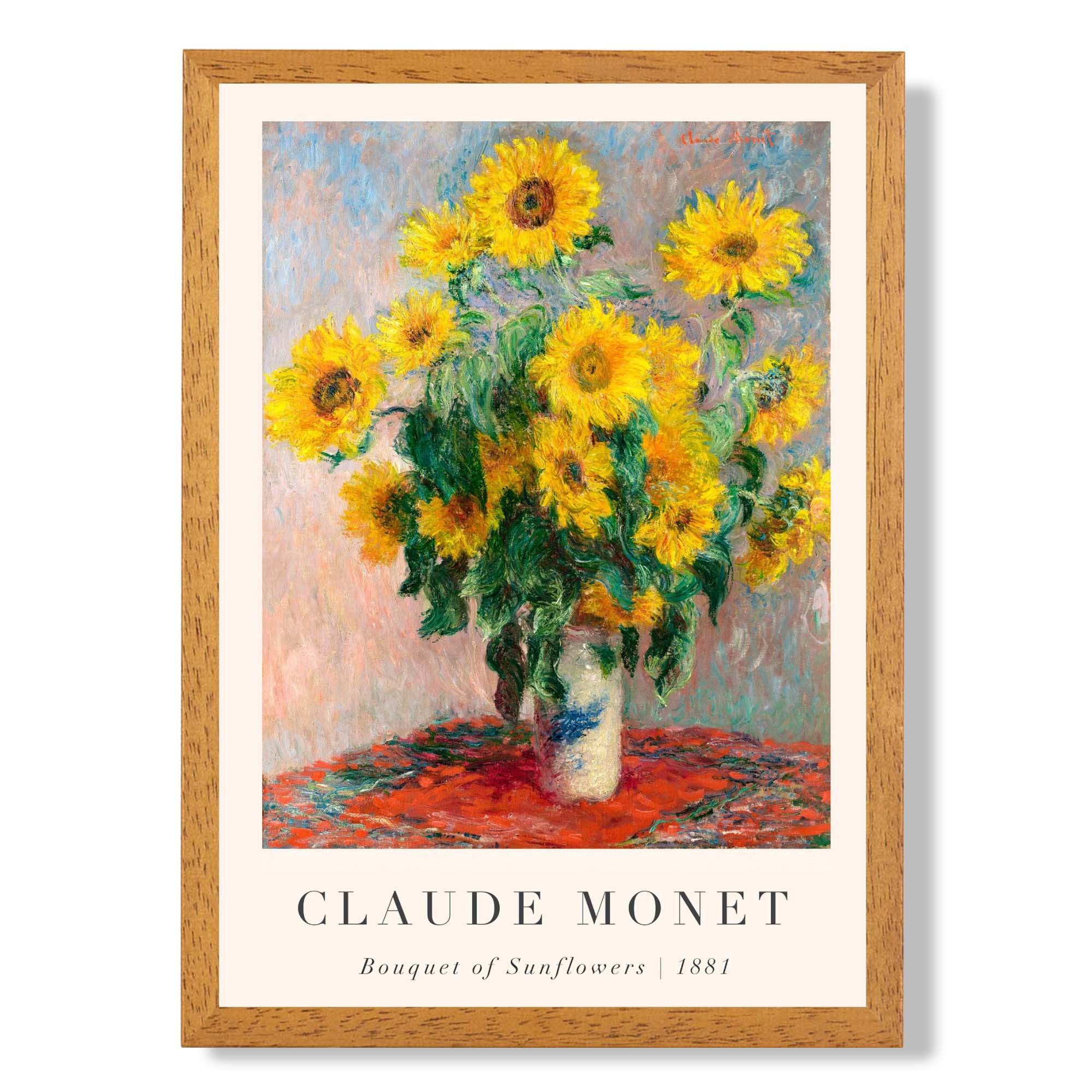 Claude Monet Bouquet of Sunflowers print in Oak Wooden Frame