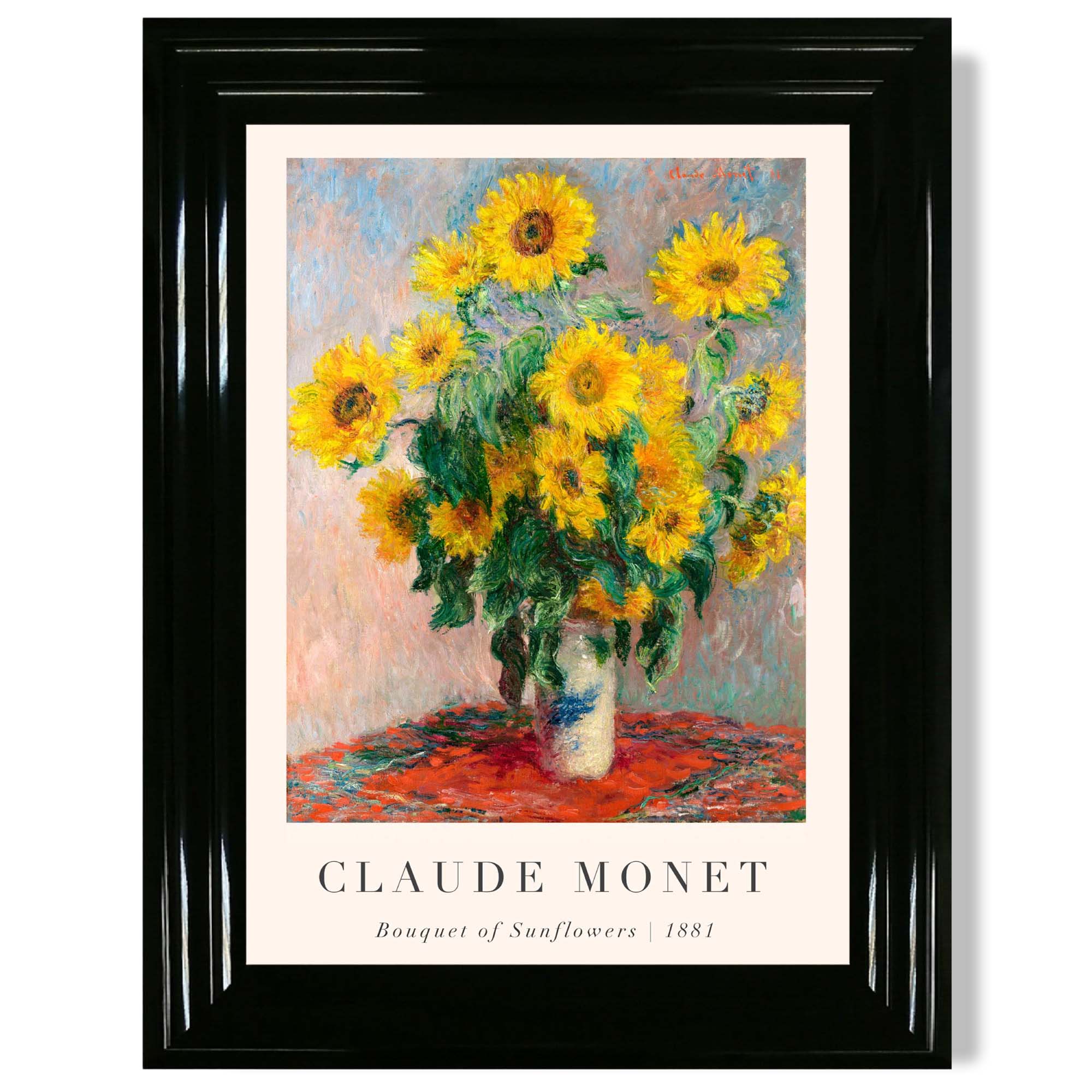 Claude Monet Bouquet of Sunflowers print in Black Glossy Frame