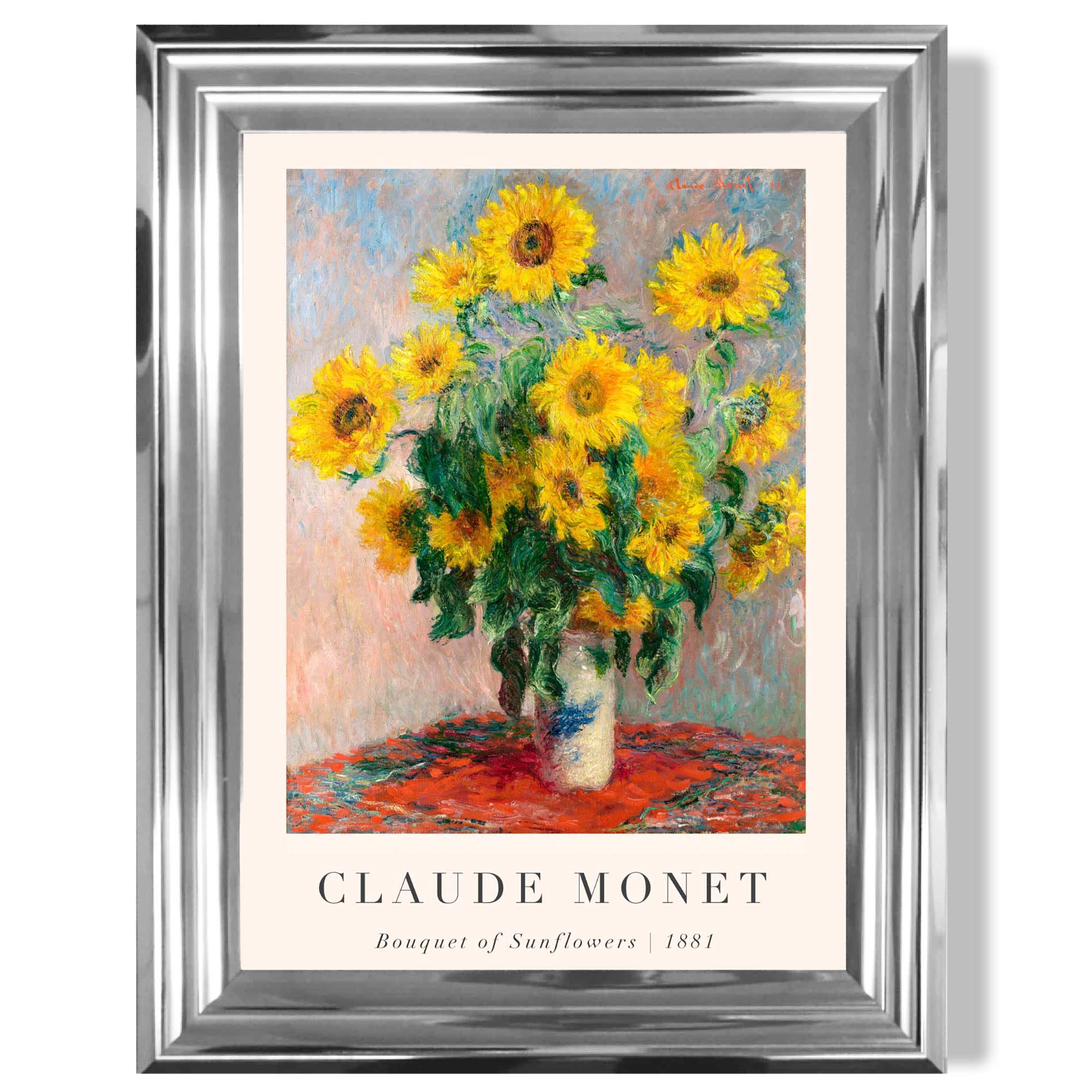 Claude Monet Bouquet of Sunflowers print in Chrome Glossy Frame