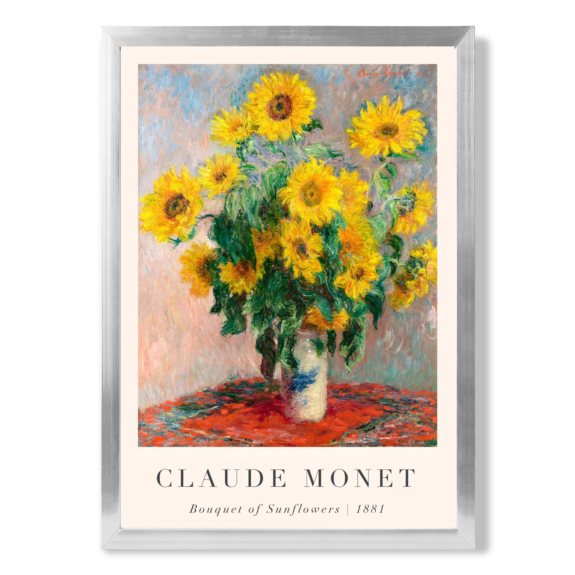 Claude Monet Bouquet of Sunflowers print in Silver Wooden Frame