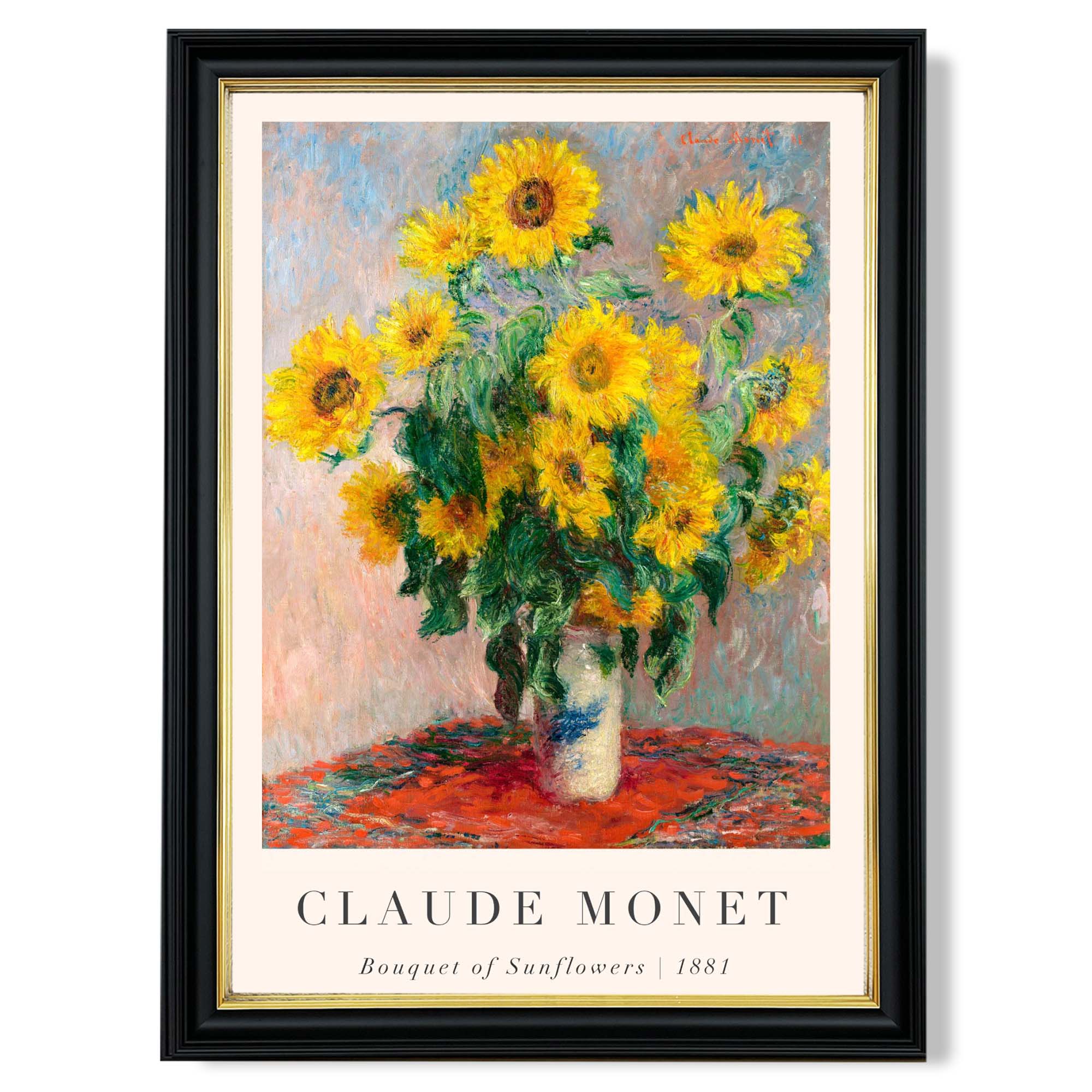 Claude Monet Bouquet of Sunflowers print in Black and Gold Frame