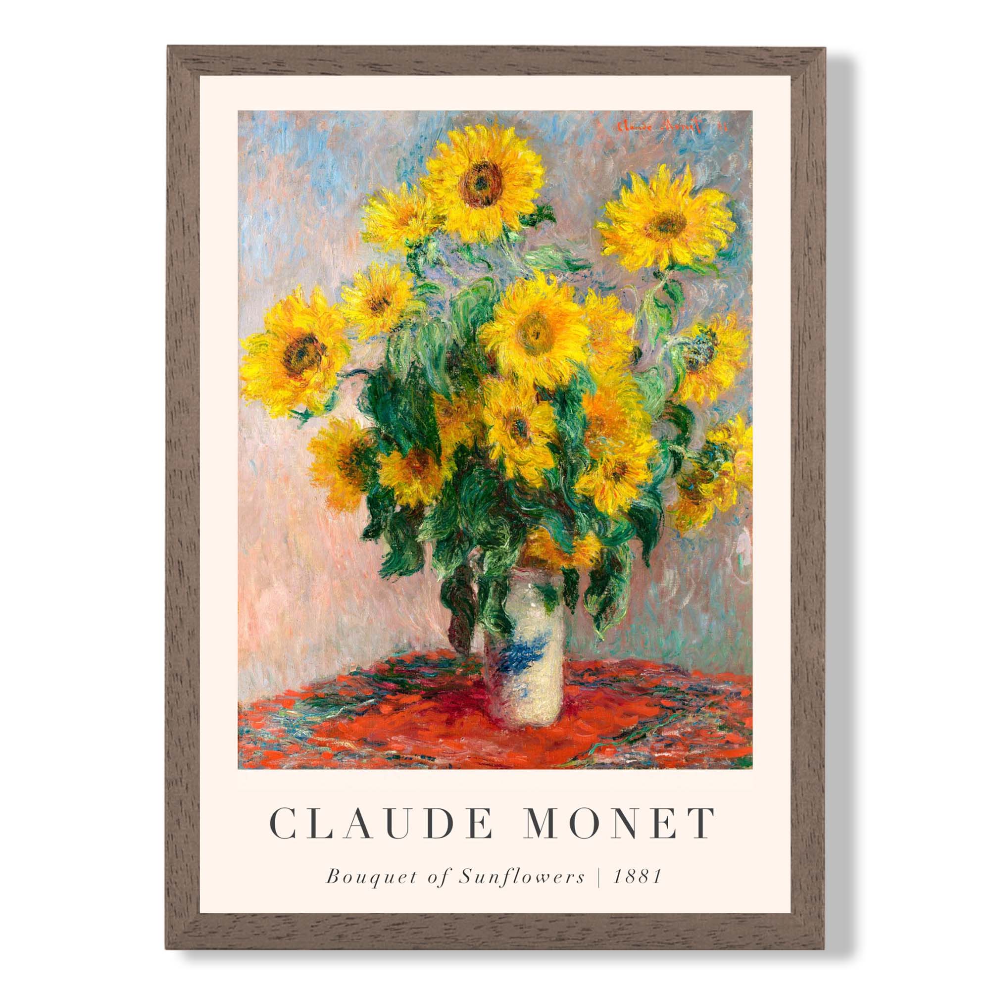 Claude Monet Bouquet of Sunflowers print in Walnut Wooden Frame