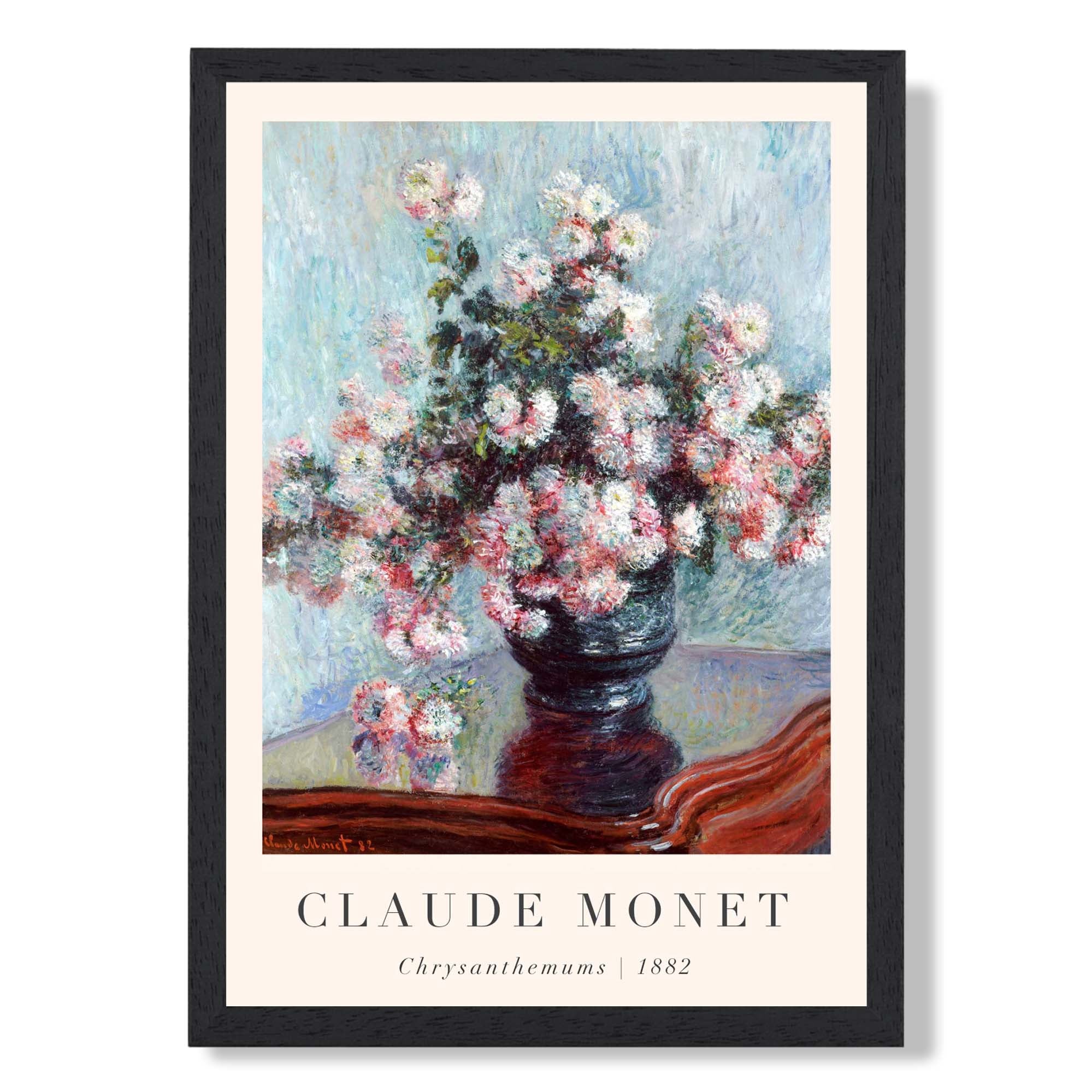 Claude Monet Crysanthemums print in Black Wooden Frame