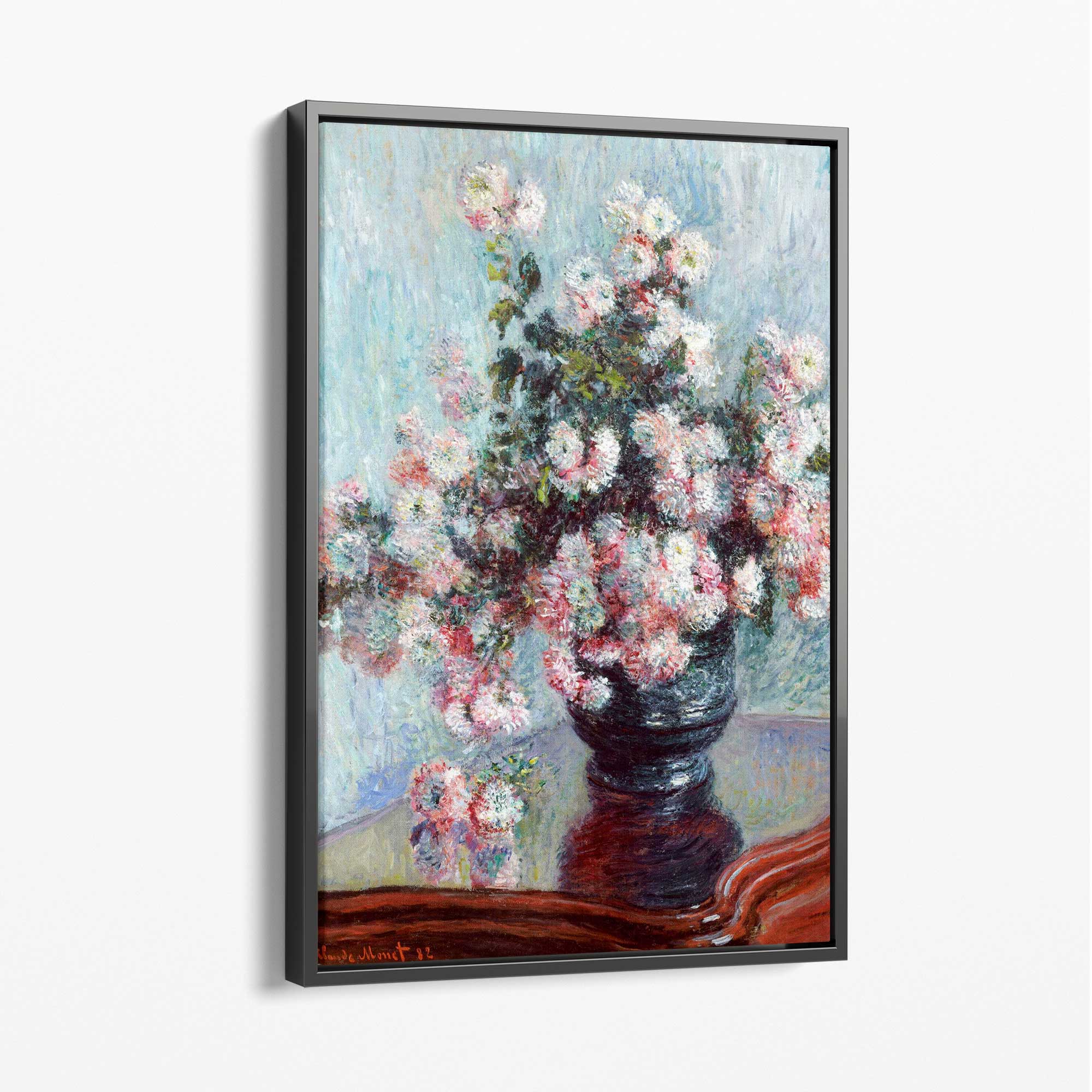 Claude Monet Crysanthemums Canvas Art Print with Grey Float Frame