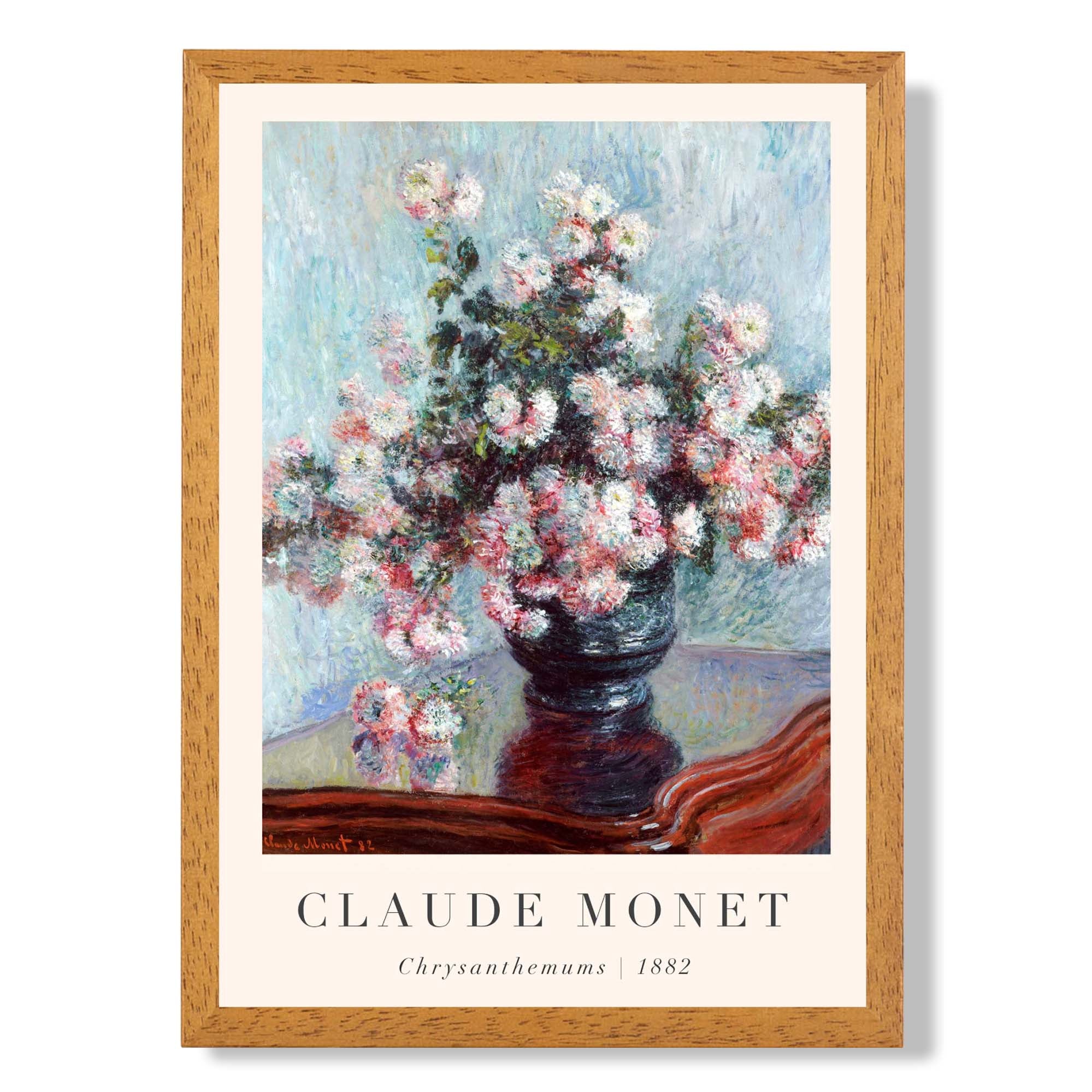 Claude Monet Crysanthemums print in Oak Wooden Frame
