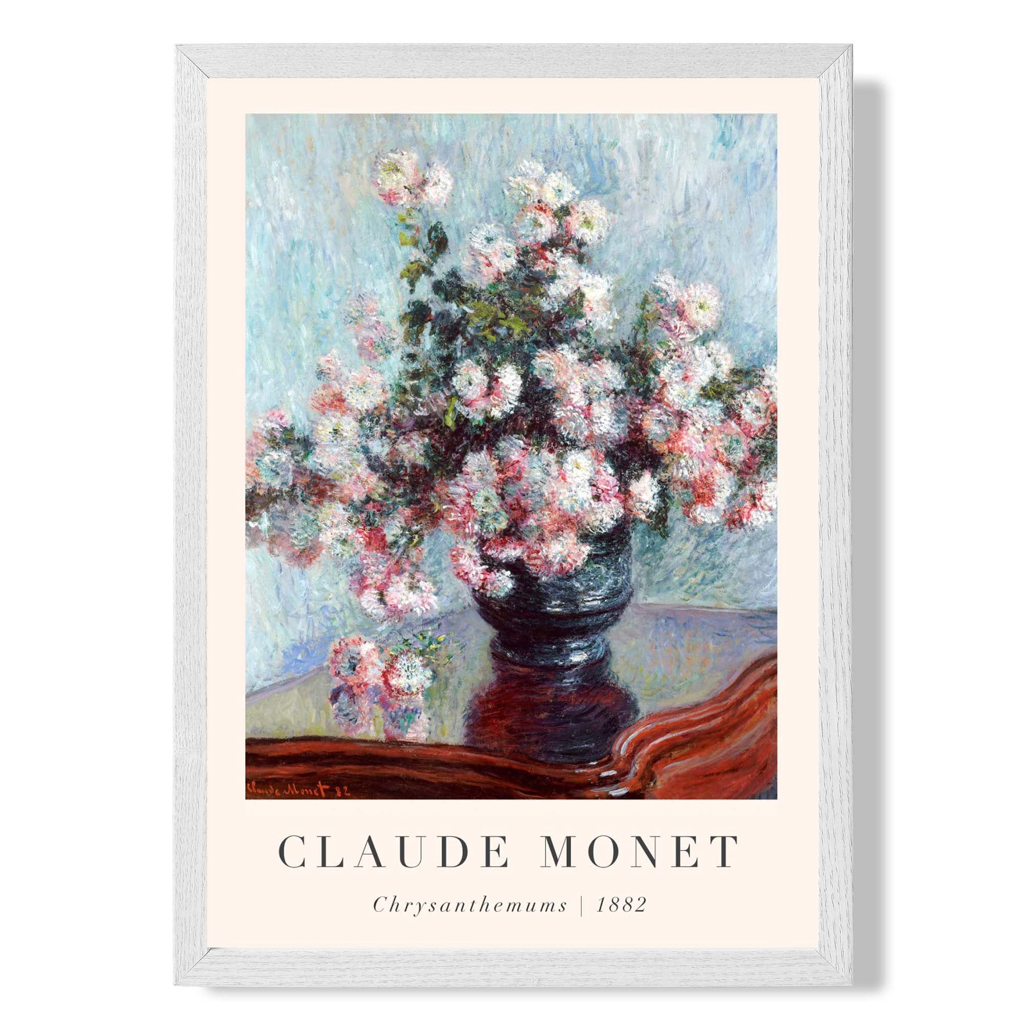 Claude Monet Crysanthemums print in White Wooden Frame
