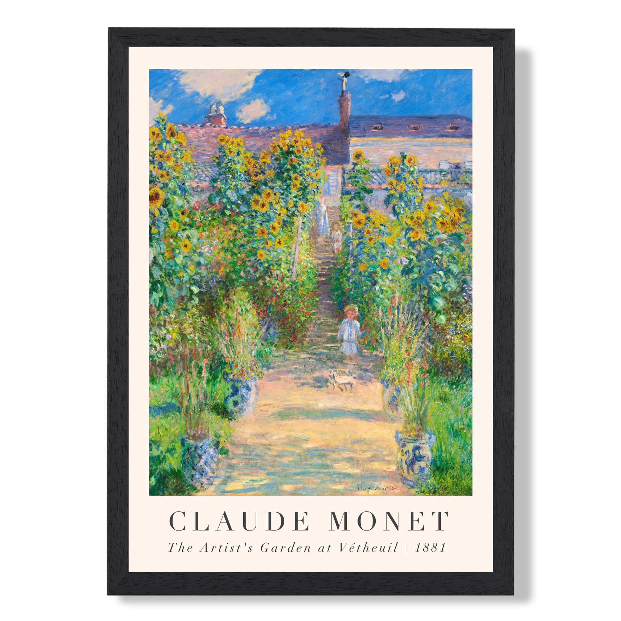 Claude Monet The Artist's Garden at Vetheuil print in Black Wooden Frame