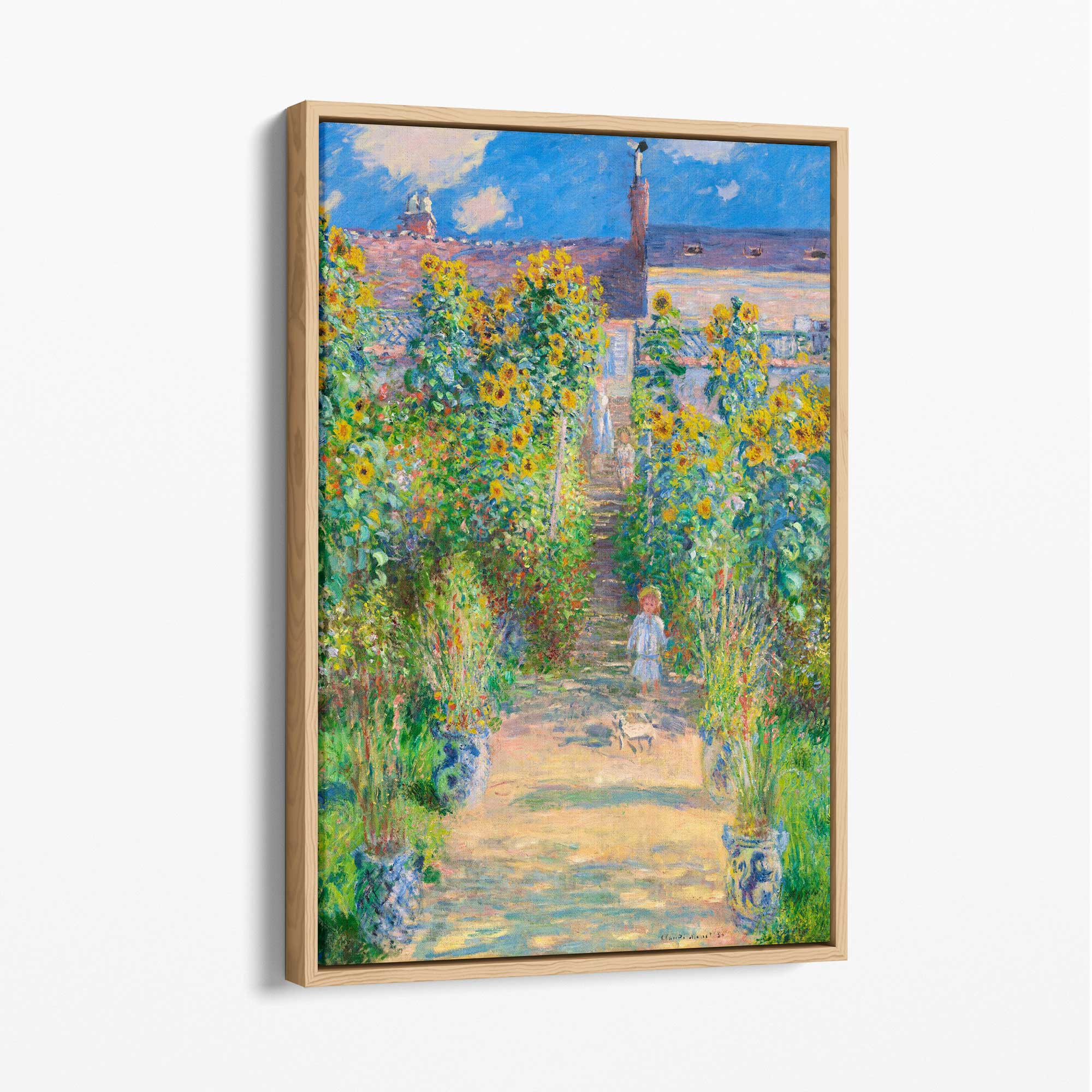 Claude Monet The Artist's Garden at Vetheuil Canvas Art Print with Oak Float Frame