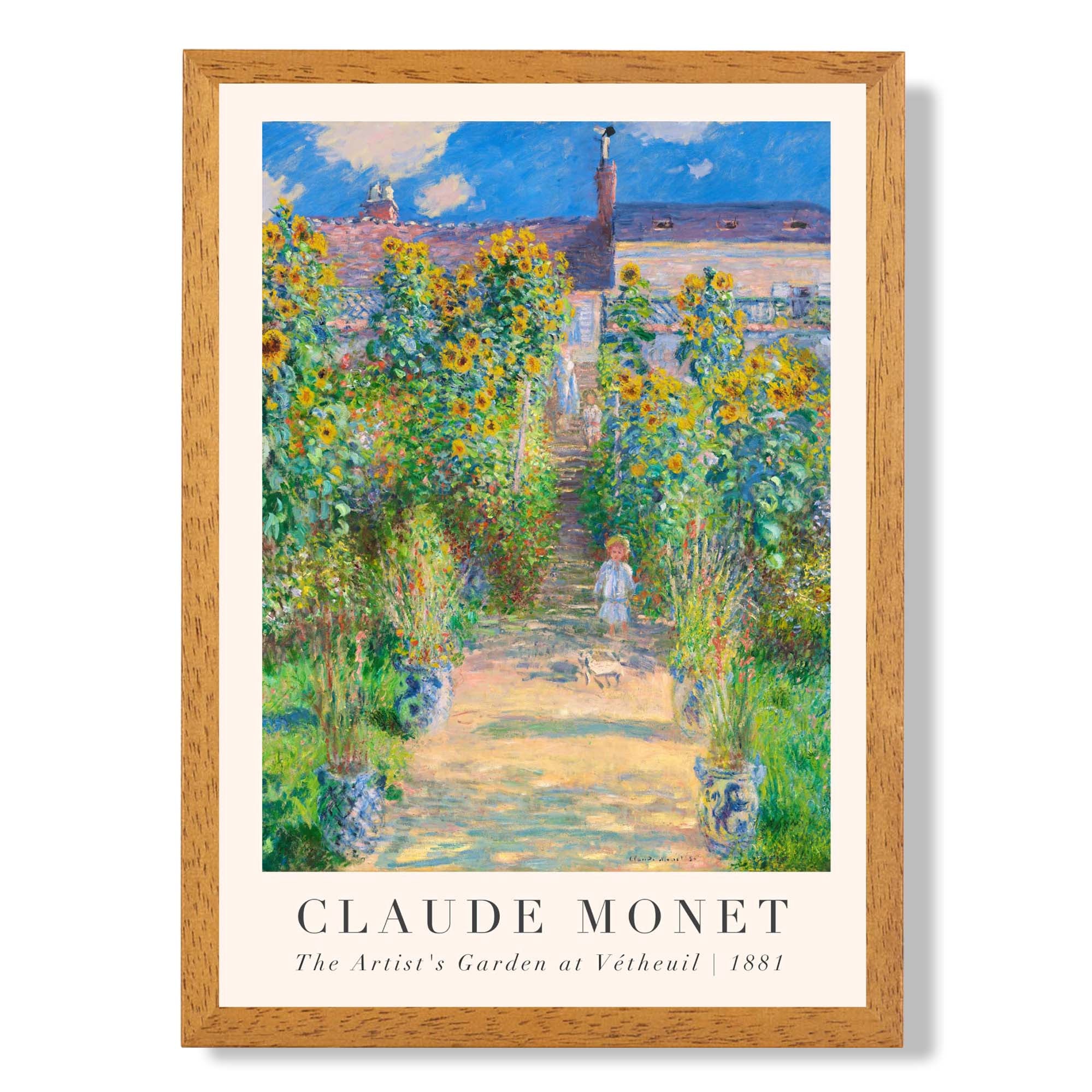 Claude Monet The Artist's Garden at Vetheuil print in Oak Wooden Frame