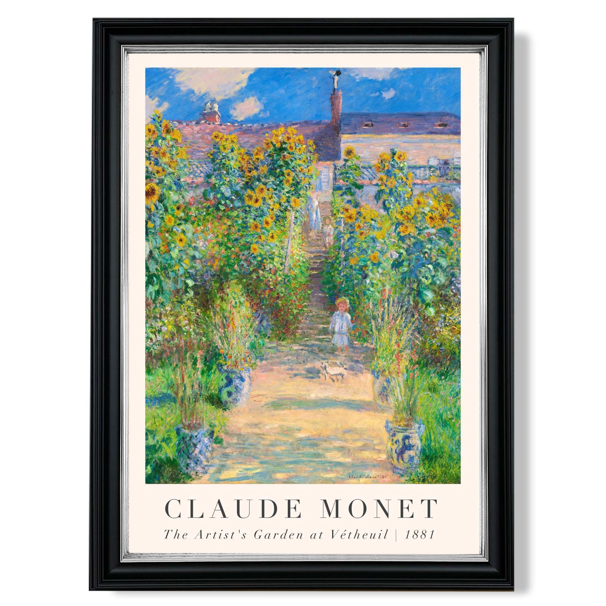Claude Monet The Artist's Garden at Vetheuil print in Black and silver Frame