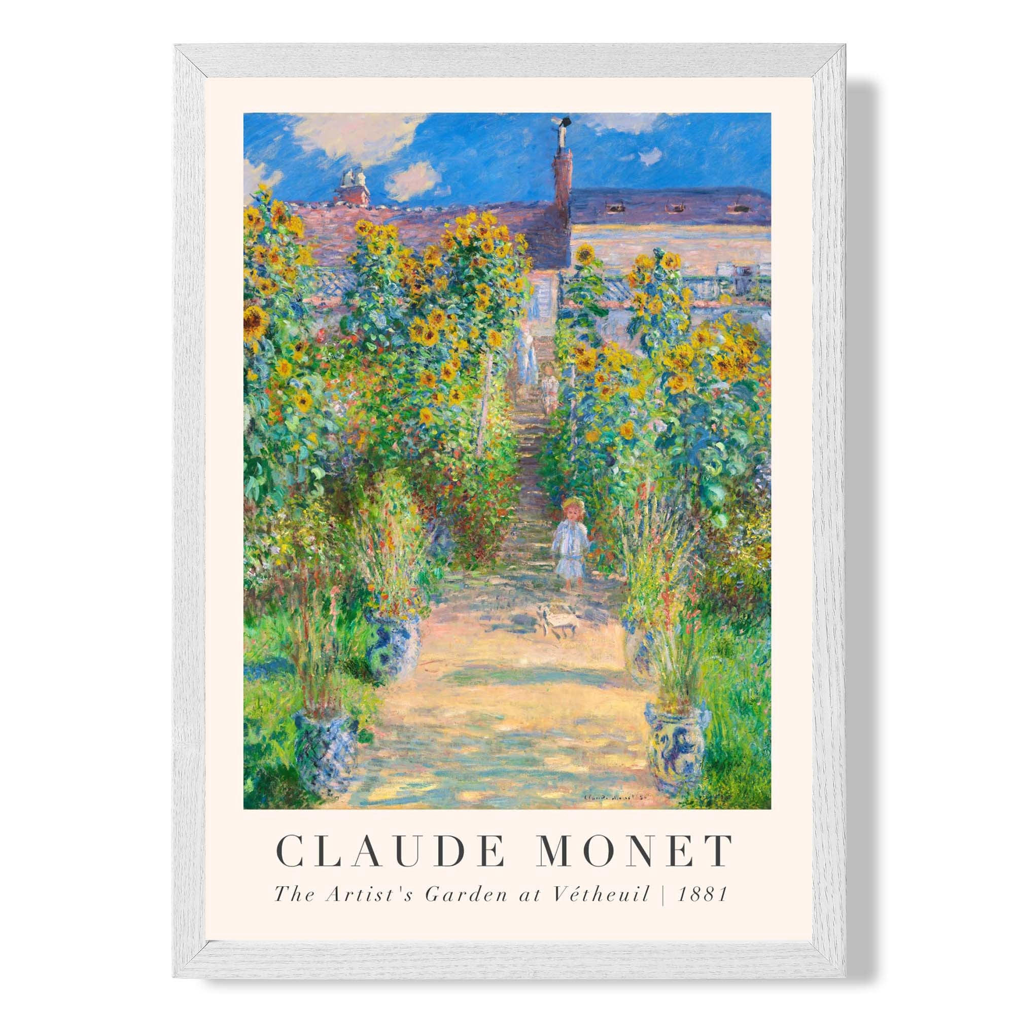 Claude Monet The Artist's Garden at Vetheuil print in White Wooden Frame