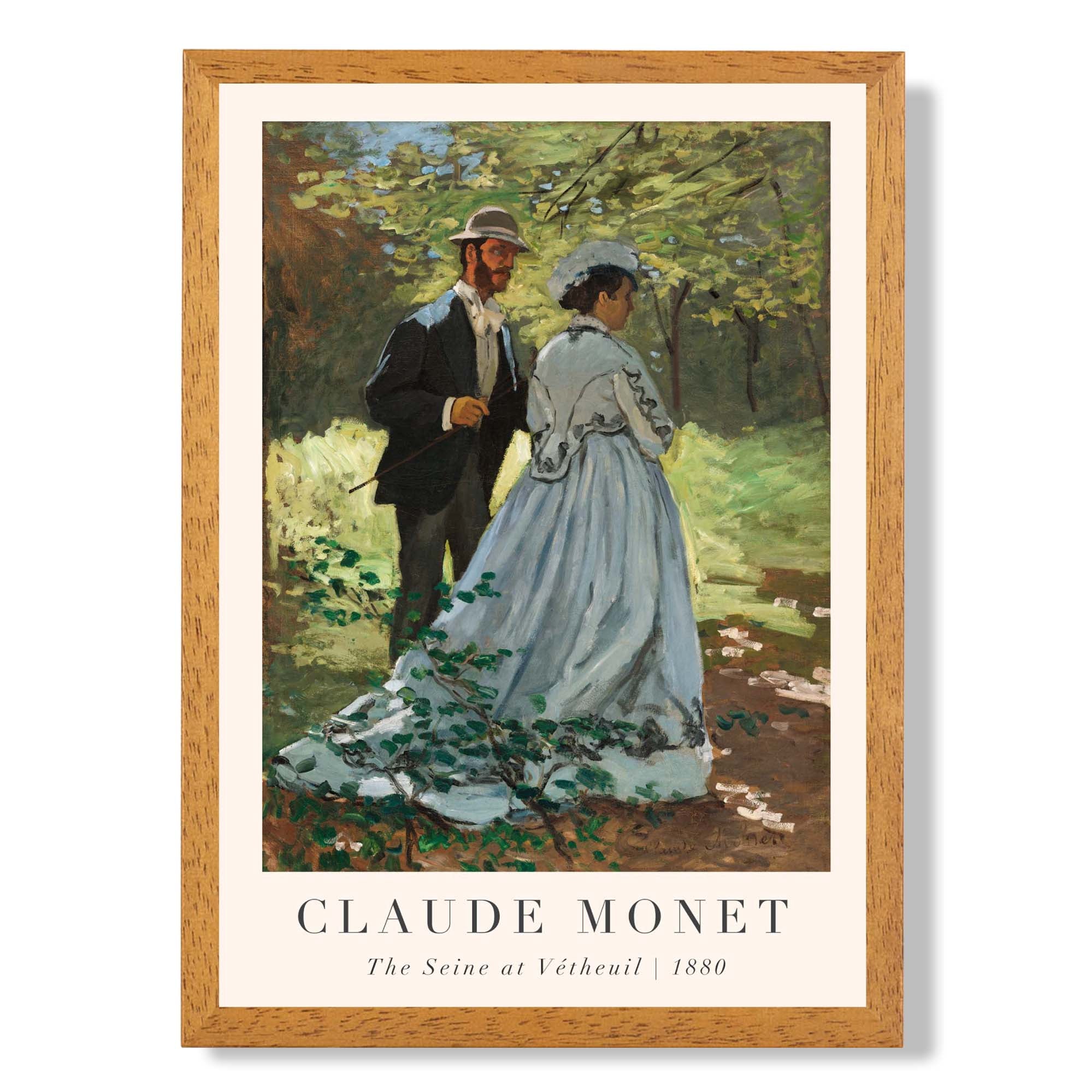 Claude Monet The Seine at Vetheuil print in Oak Wooden Frame