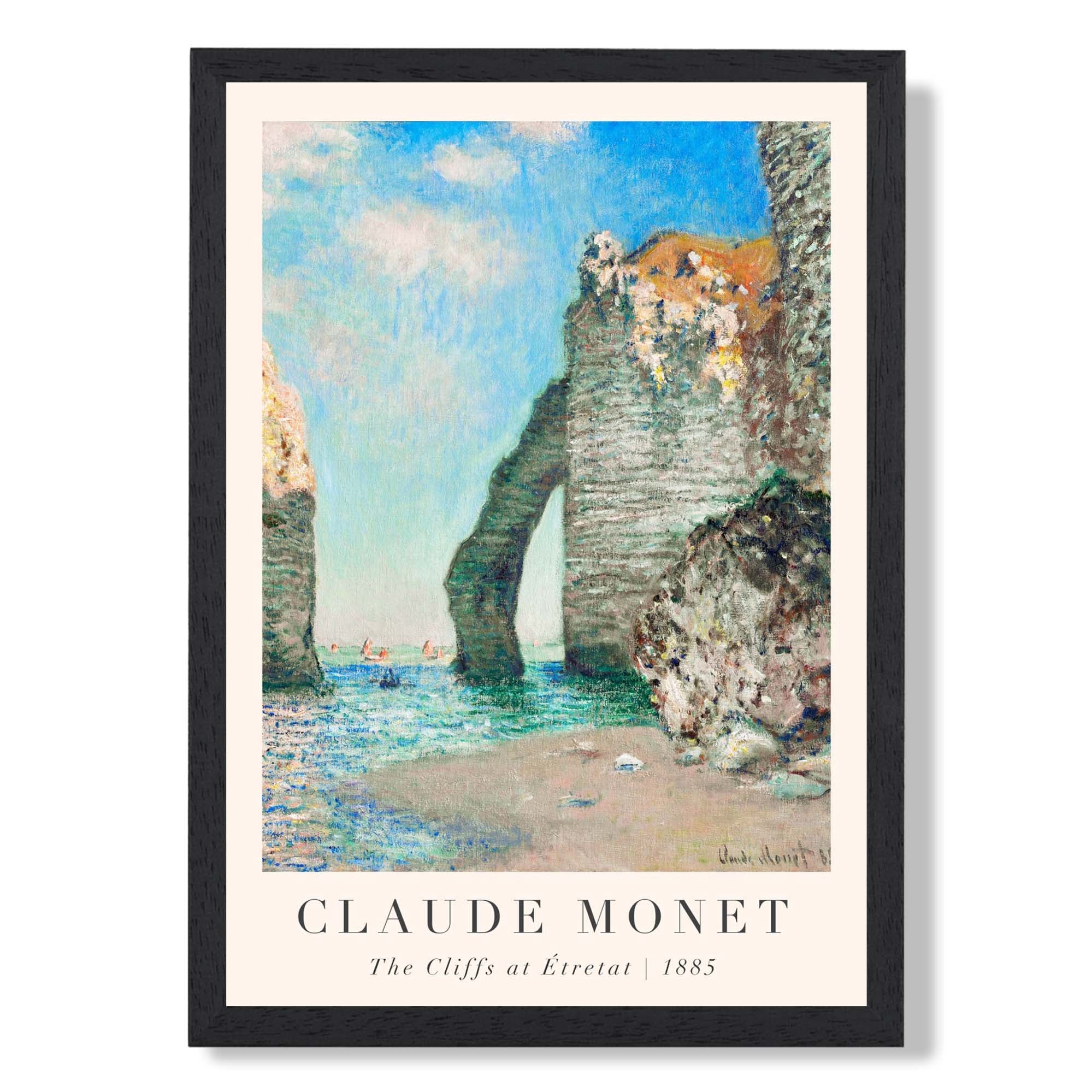 Claude Monet The Cliffs at Etretat print in Black Wooden Frame