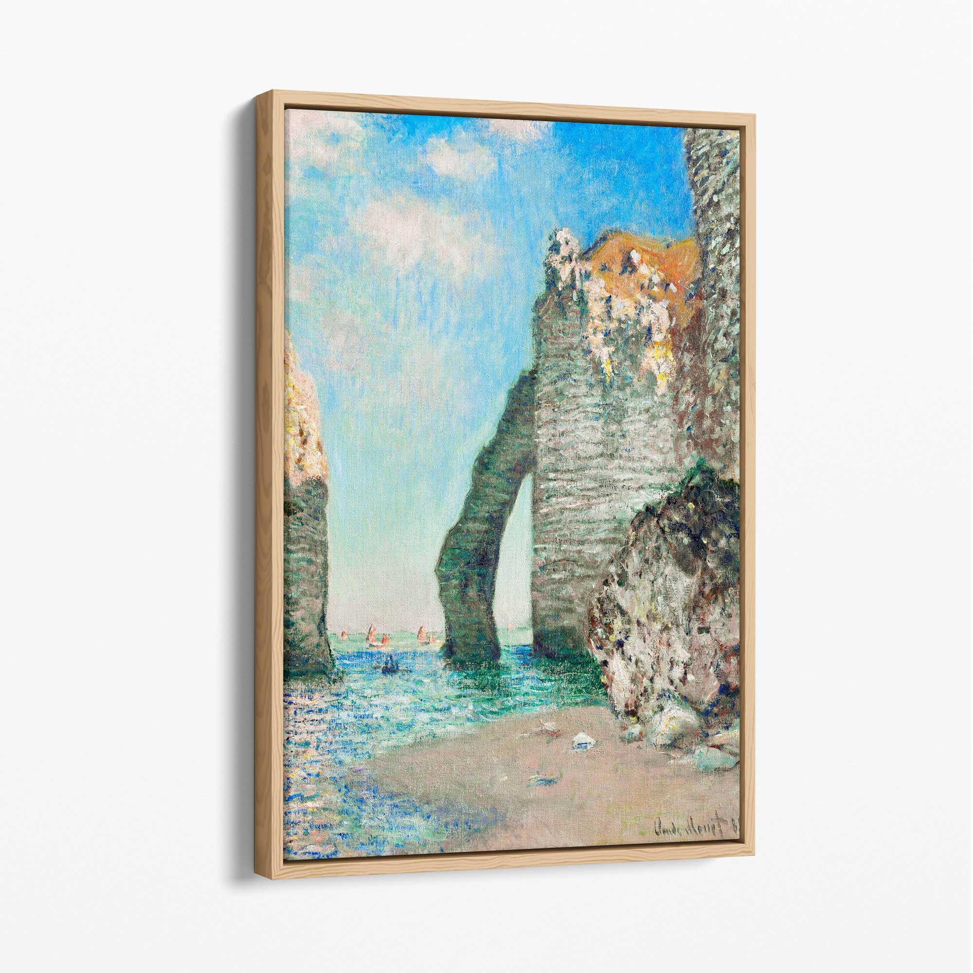 Claude Monet The Cliffs at Etretat Canvas Art Print with Oak Float Frame