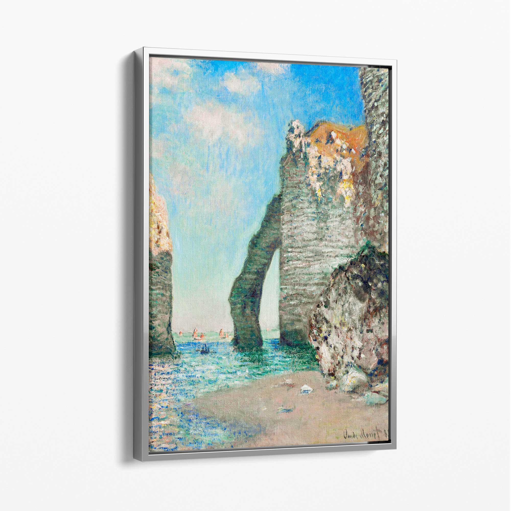 Claude Monet The Cliffs at Etretat Canvas Art Print with Silver Float Frame