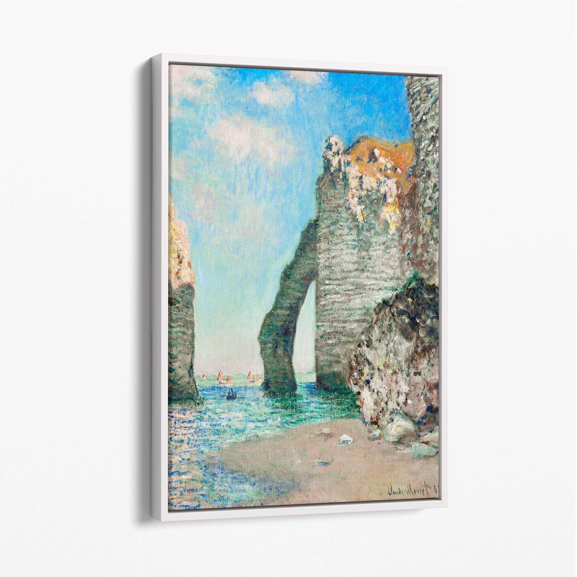 Claude Monet The Cliffs at Etretat Canvas Art Print with White Float Frame