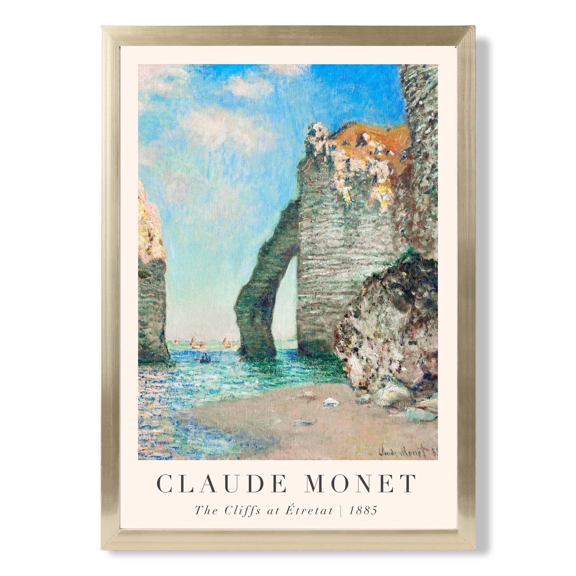 Claude Monet The Cliffs at Etretat print in Gold Wooden Frame