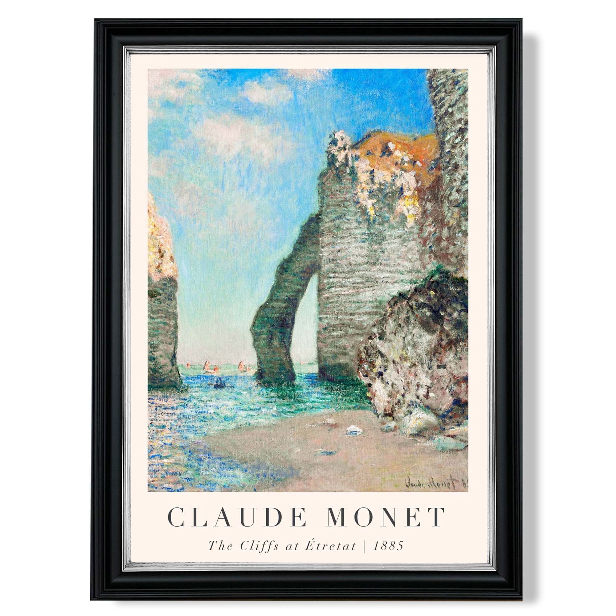 Claude Monet The Cliffs at Etretat print in Black and silver Frame