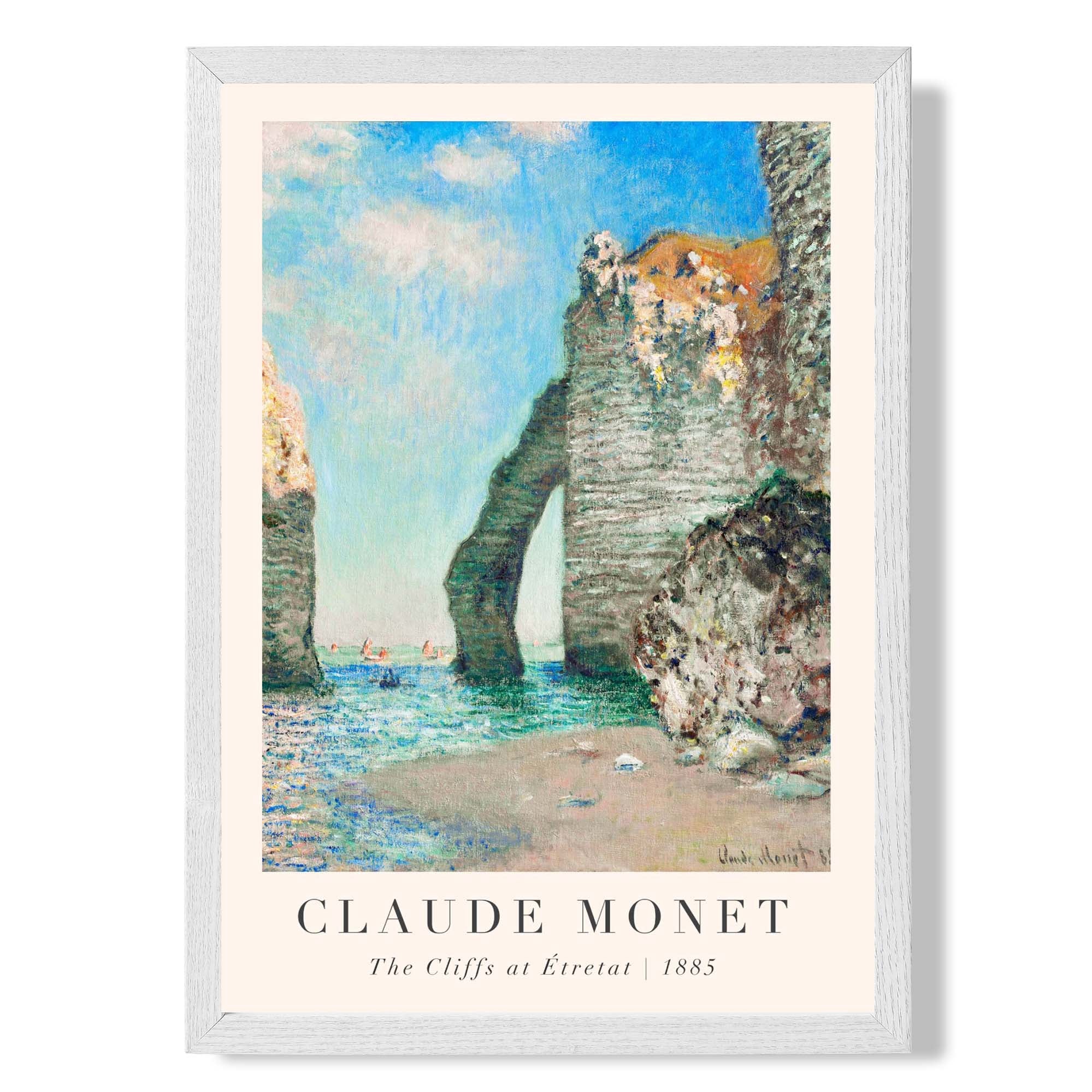 Claude Monet The Cliffs at Etretat print in White Wooden Frame