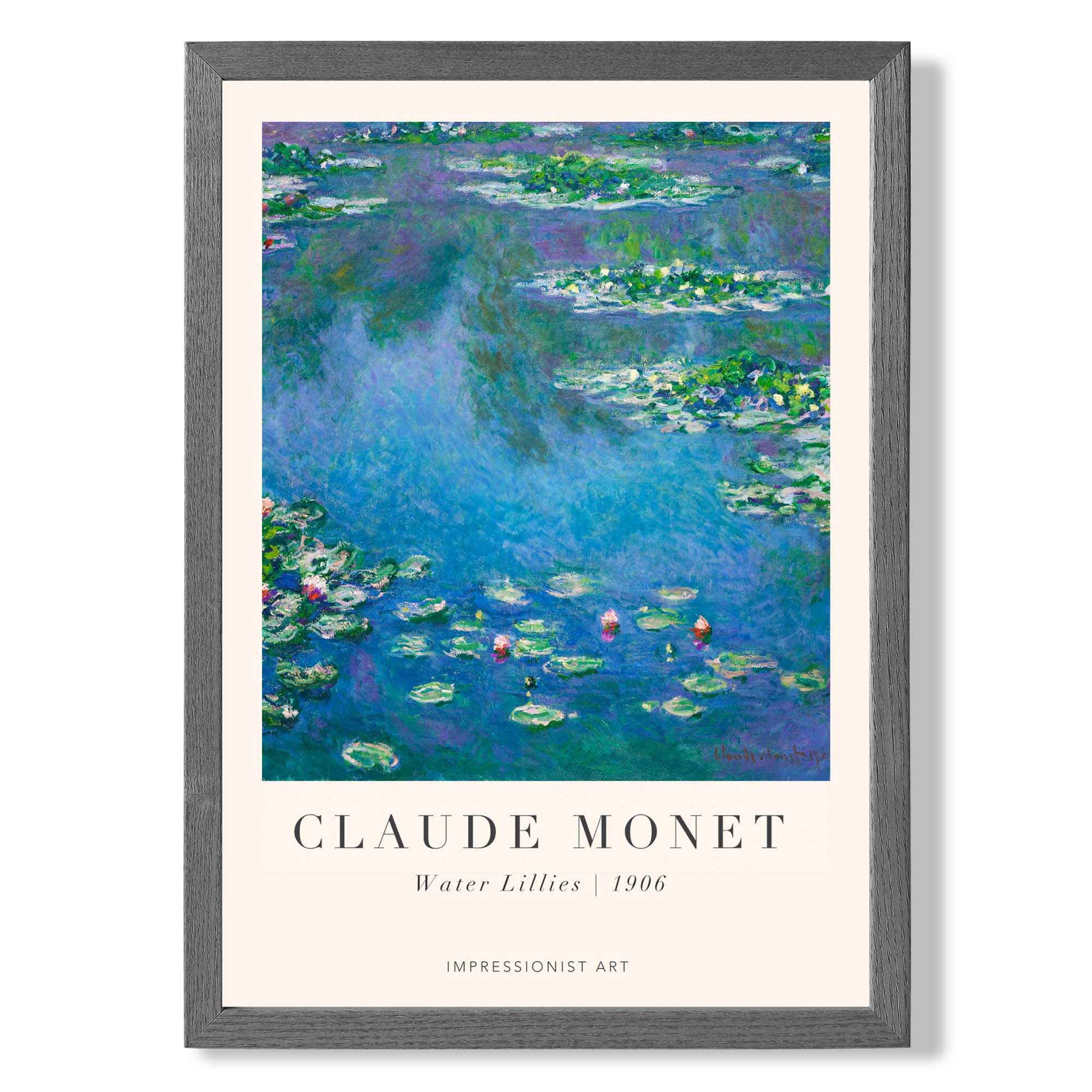 Claude Monet Water Lillies print in Dark Grey Wooden Frame