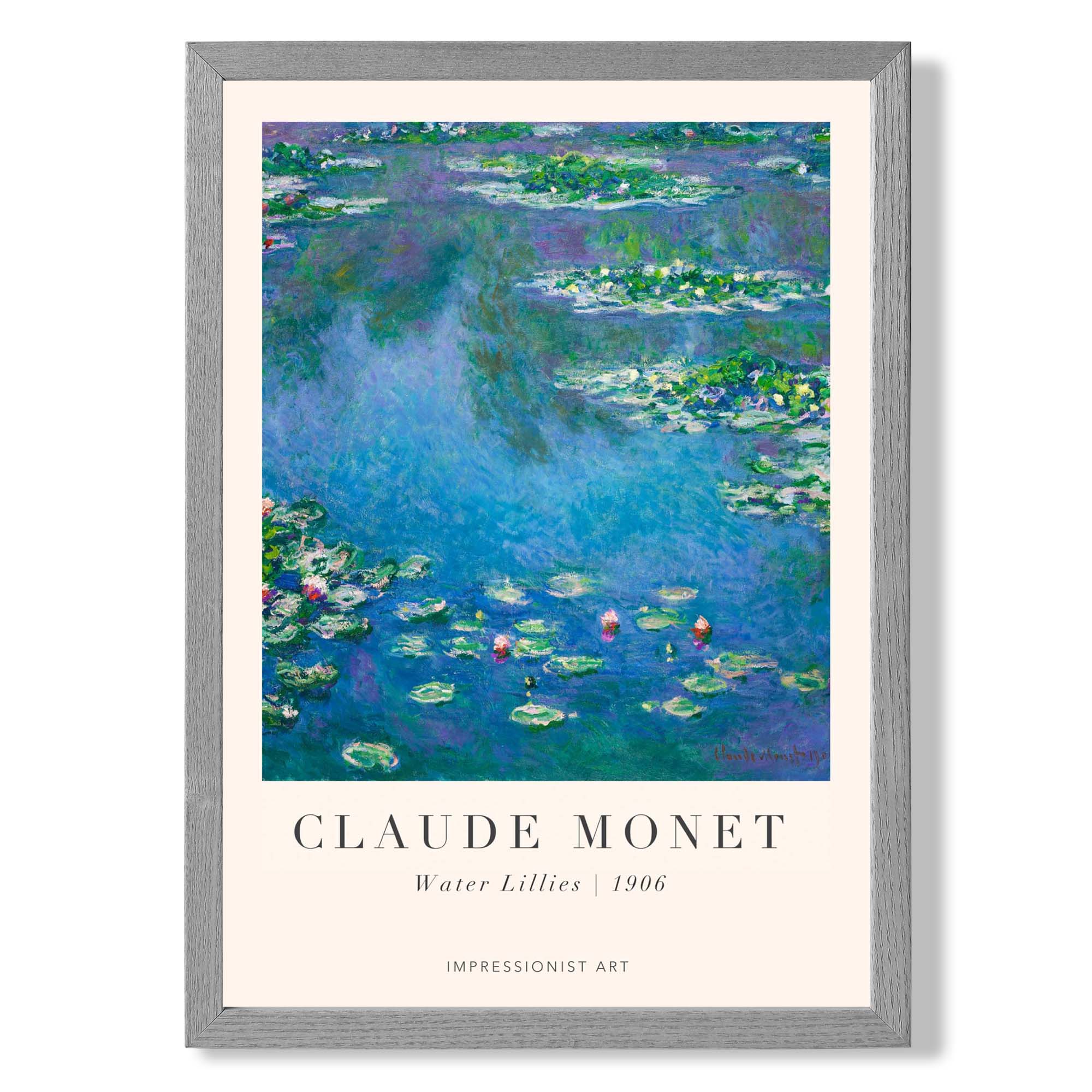 Claude Monet Water Lillies print in Light Grey Wooden Frame