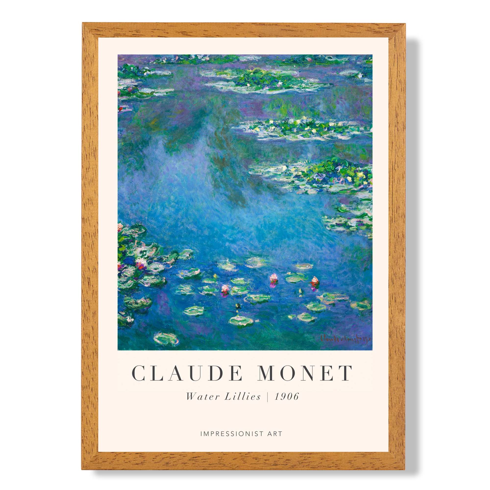 Claude Monet Water Lillies print in Oak Wooden Frame