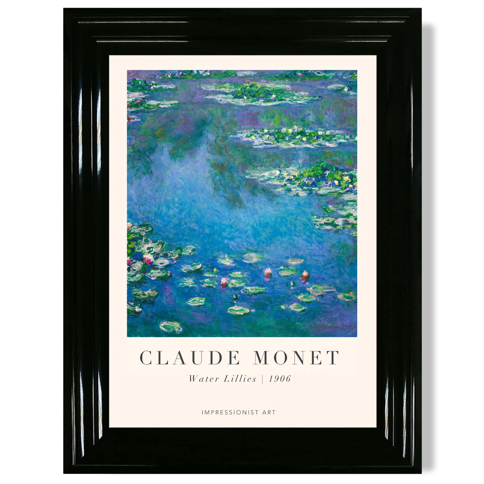 Claude Monet Water Lillies print in Black Glossy Frame