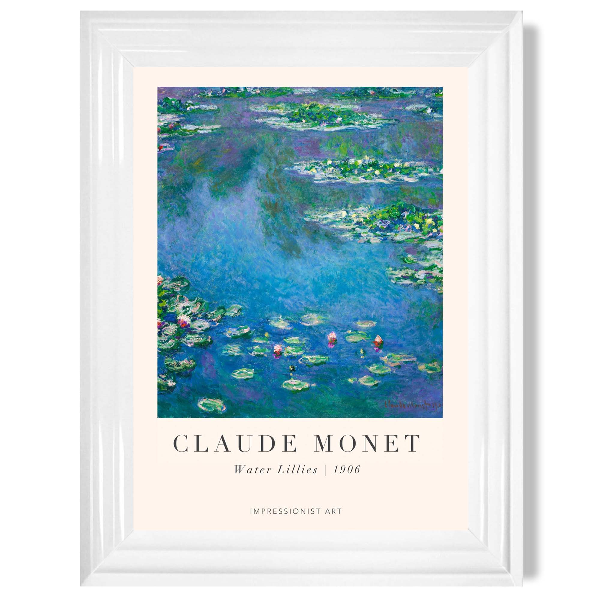 Claude Monet Water Lillies print in White Glossy Frame
