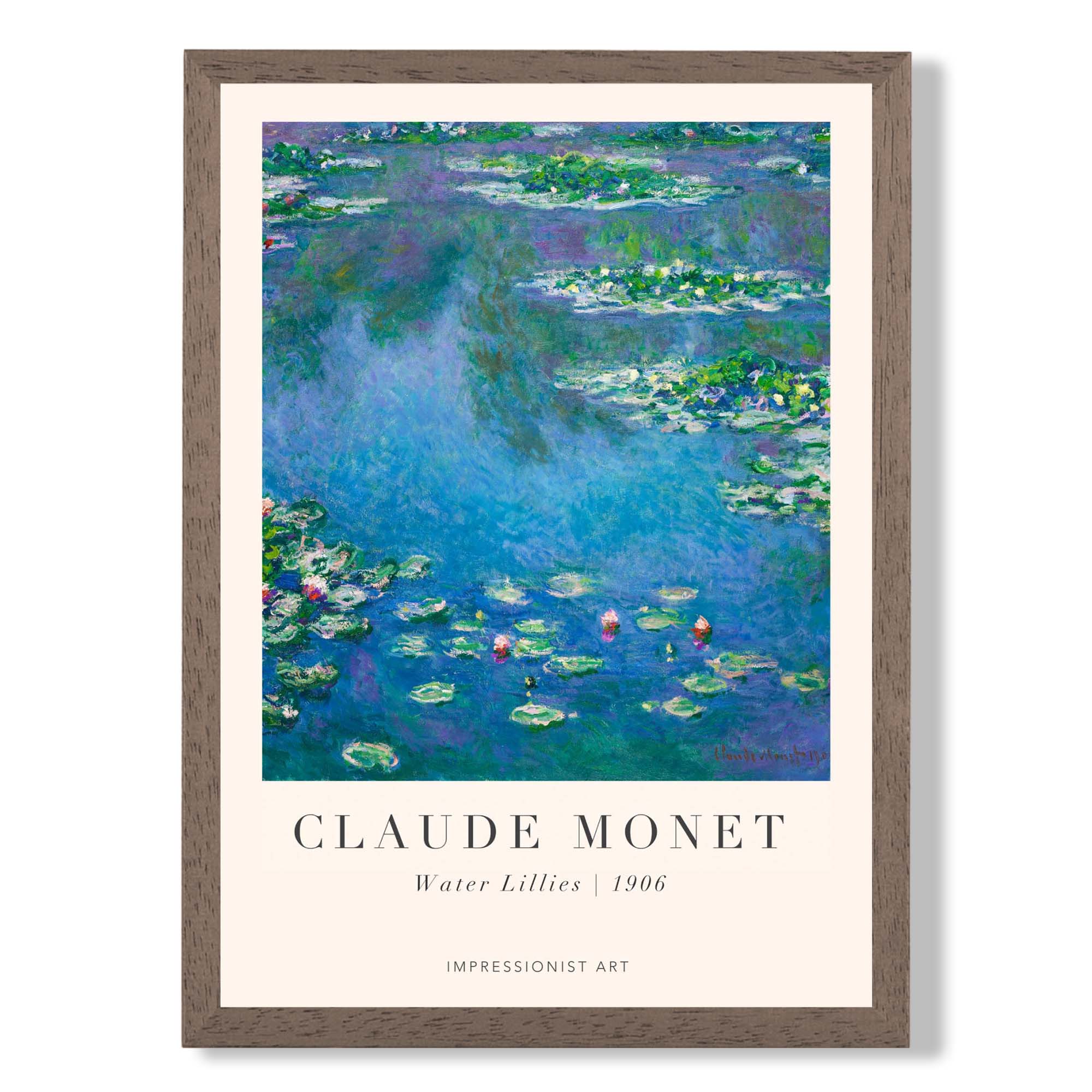 Claude Monet Water Lillies print in Walnut Wooden Frame