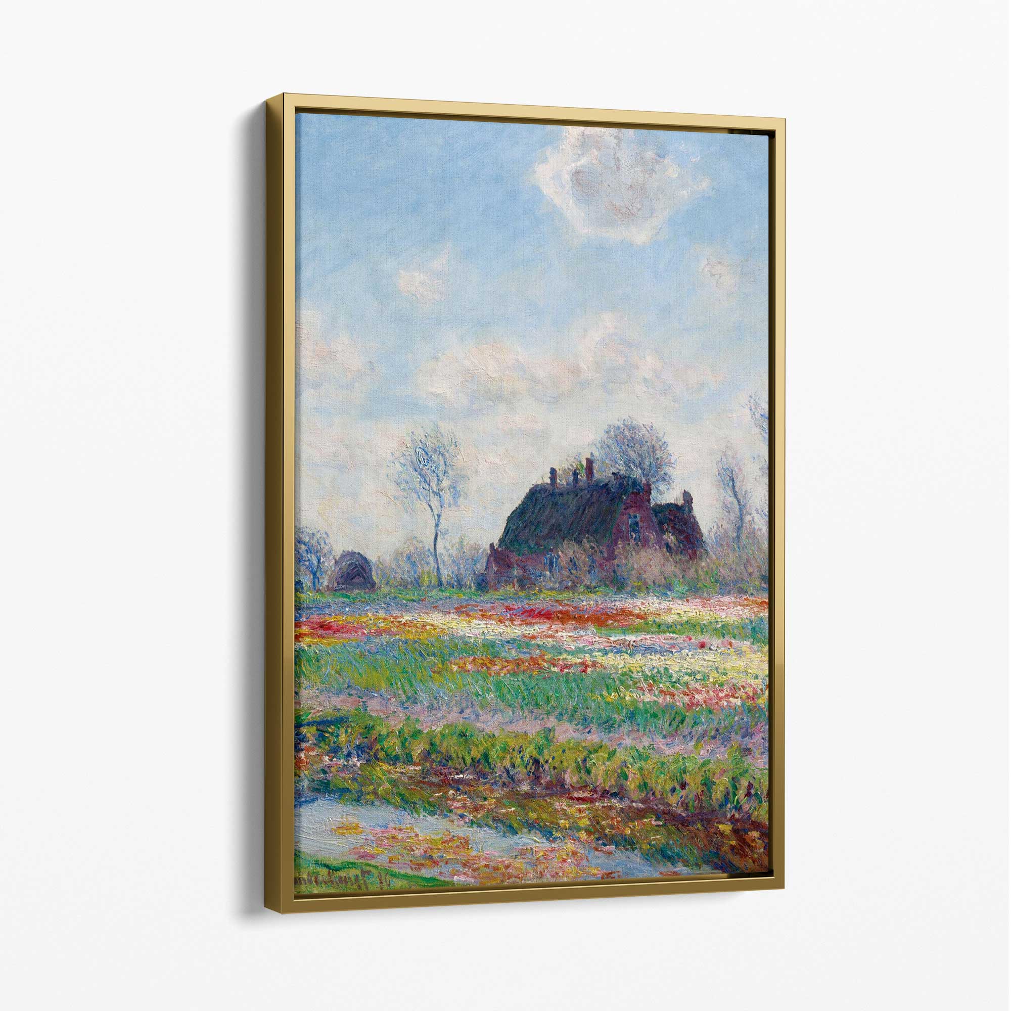 Claude Monet Tulip Fields Canvas Art Print with Gold Float Frame