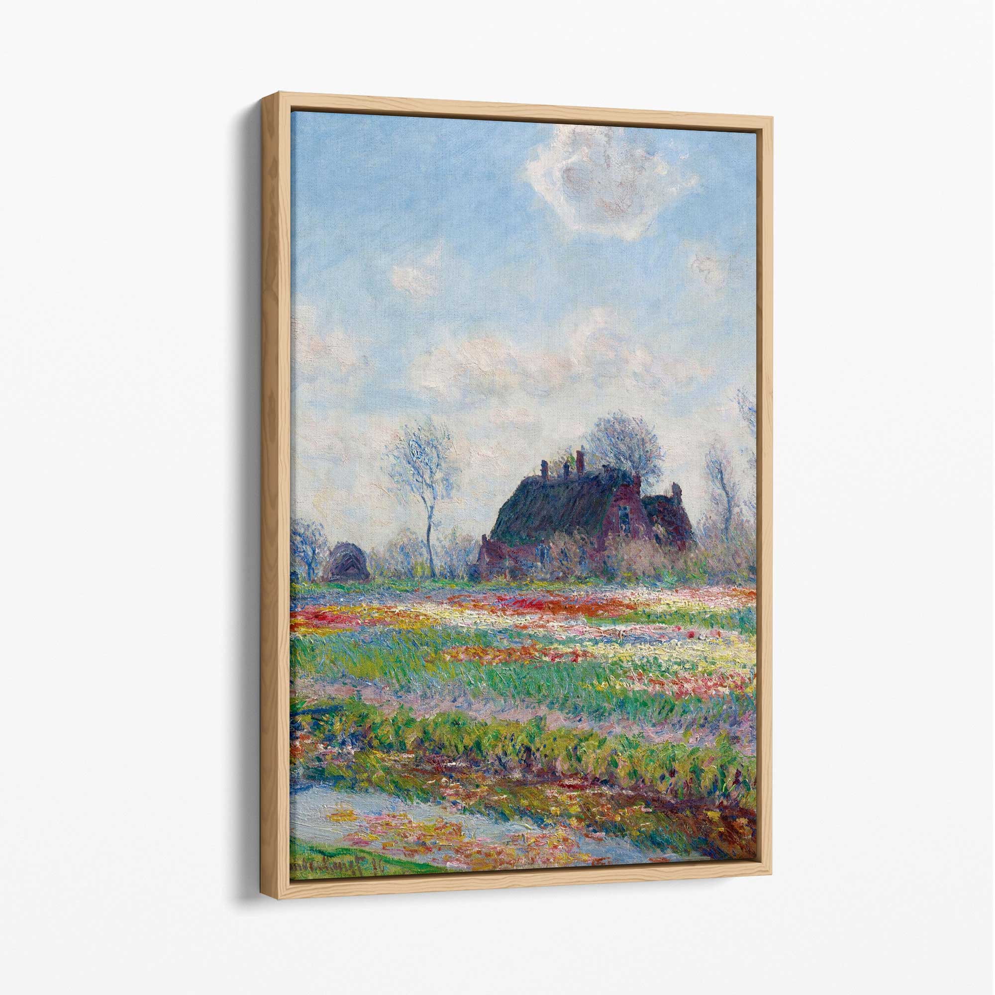Claude Monet Tulip Fields Canvas Art Print with Oak Float Frame